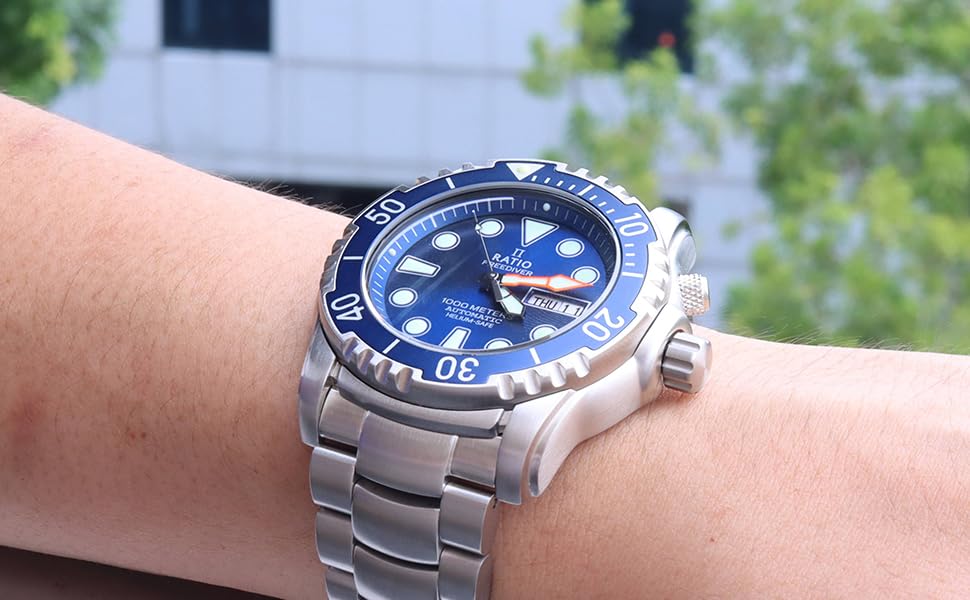RATIO FreeDiver Helium-Safe Automatic Dive Watch for Men - 1000M Water Resistant, Sapphire Crystal, Professional Scuba Diving Gear | Perfect for Deep Sea Exploration, Spearfishing & Water Sports