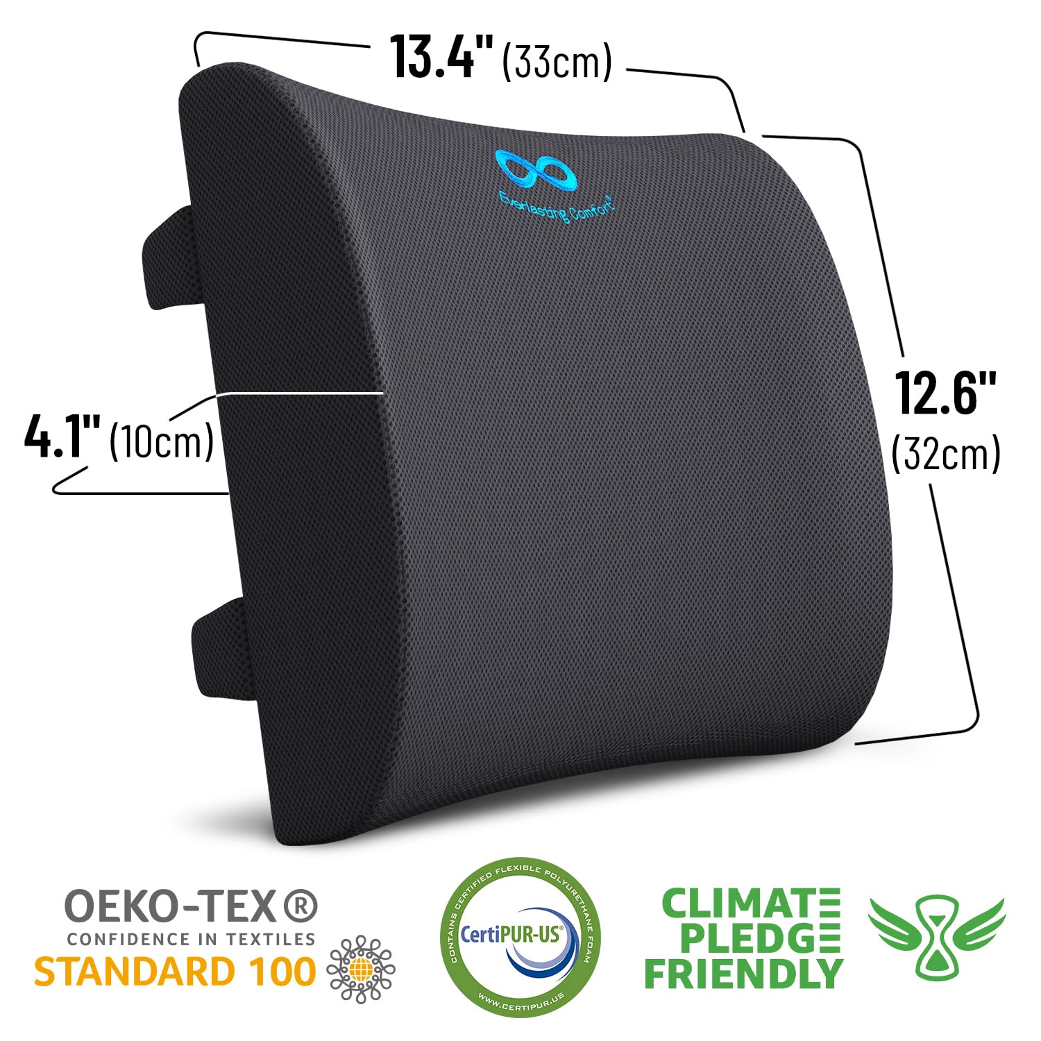 Everlasting Comfort Memory Foam Lumbar Support Pillow - Orthopedic Back Cushion for Office Chair, Car Seat & Sofa - Relieves Lower Back Pain & Improves Posture - Perfect for Gaming, Work & Long Sitting Sessions at Home or Office