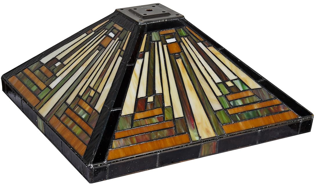 16 Inch Tiffany Style Stained Glass Lamp Shade - Amber Brown Mission Square Design for Table & Floor Lamps | Perfect Replacement Shade for Living Room, Bedroom, or Office Decor