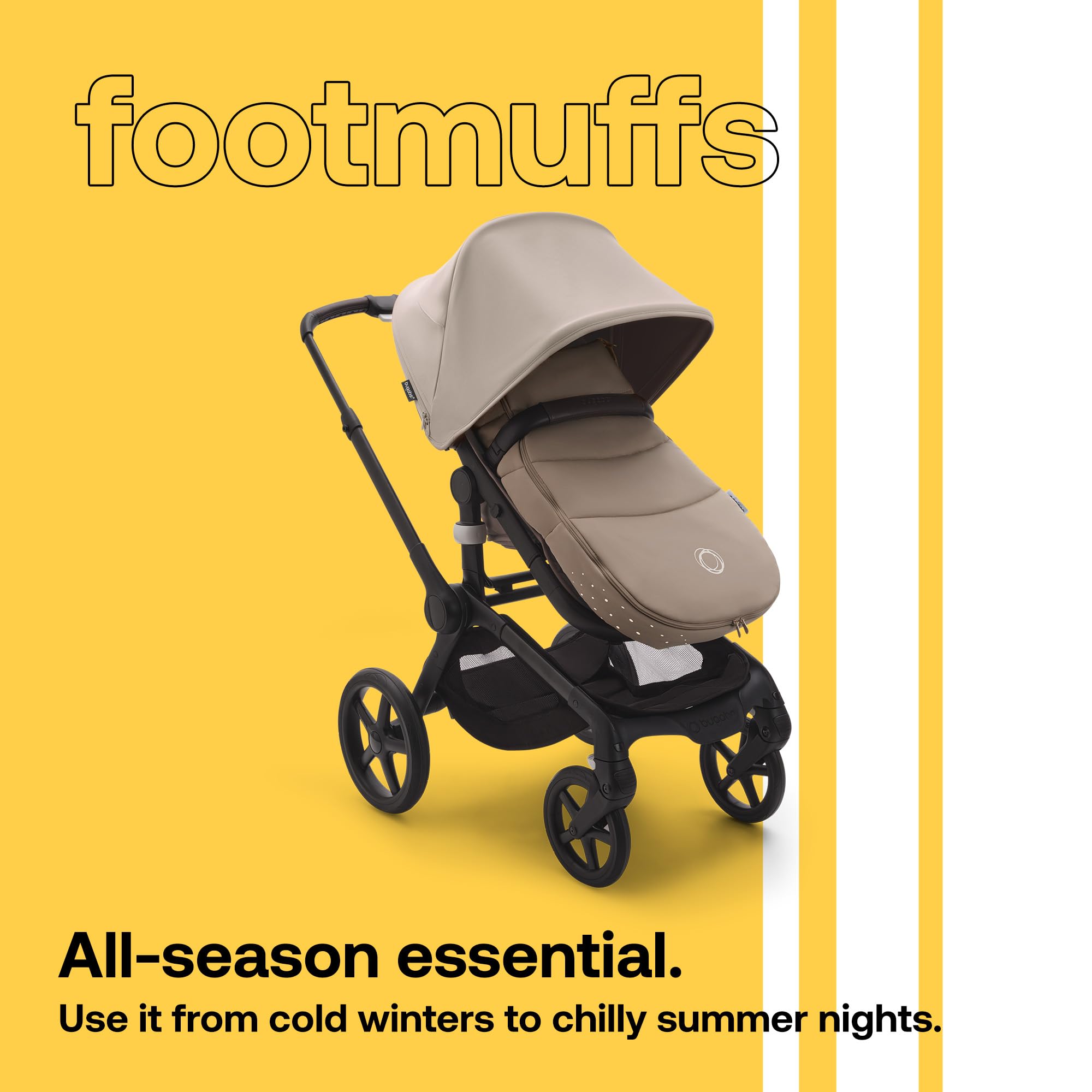 Bugaboo Footmuff - All-Season Weatherproof Stroller Accessory with Removable Climate Control & Reflective Trim (Dune Taupe) | Perfect for Baby Stroller Comfort in Winter, Summer & Rainy Days