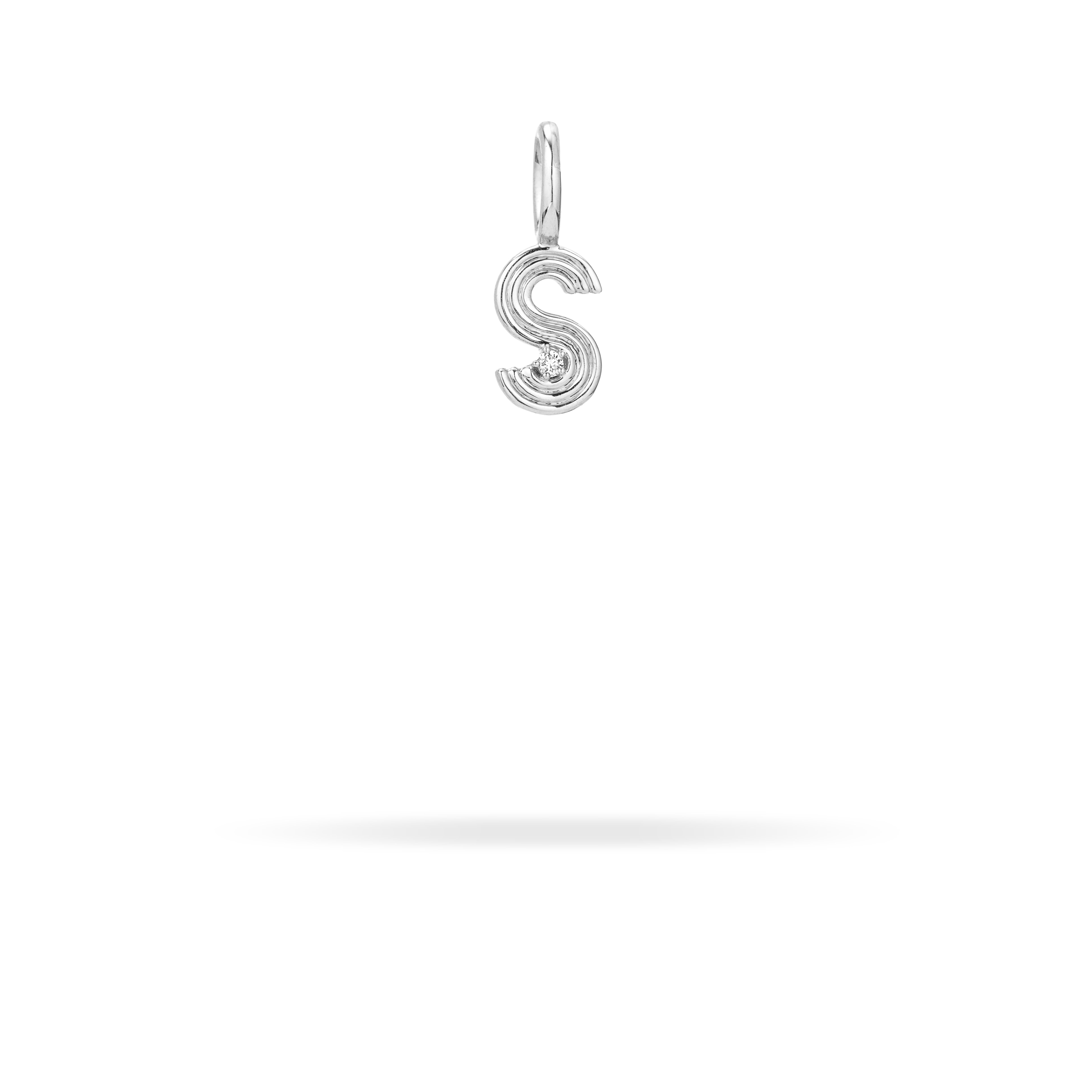 Sterling Silver Groovy Diamond Initial Mini Charm S - Perfect for Necklaces, Bracelets & Personalized Jewelry Gifts