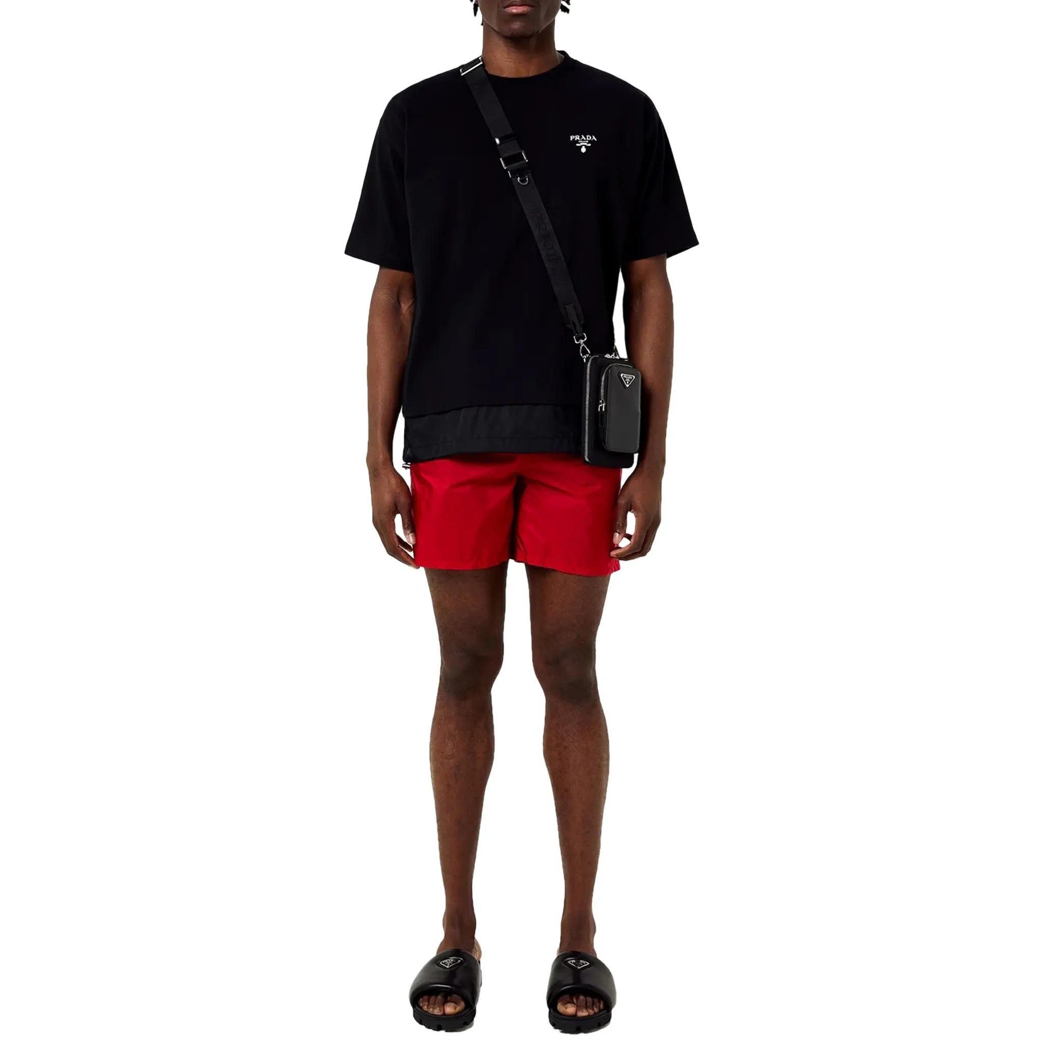 Prada Triangle Interlock Red Swim Shorts for Men - Luxury Designer Swimwear for Beach, Pool & Vacation - Premium Comfort & Style