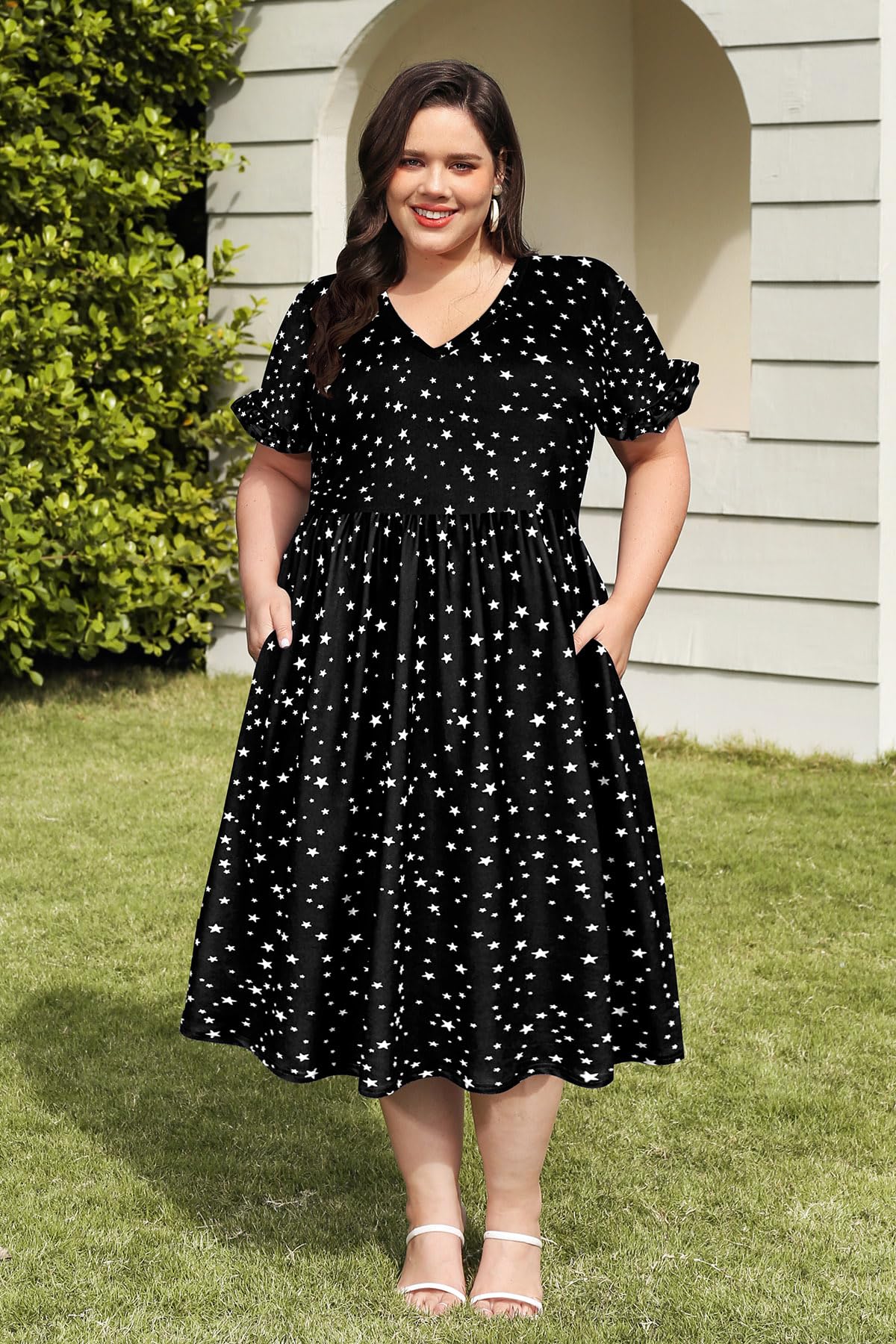 **CARCOS Plus Size Summer Dresses for Women - Floral & Striped V-Neck Short Sleeve Boho Dress with Pockets (XL-5XL) | Casual Outfit for Beach, Vacation & Everyday Wear**