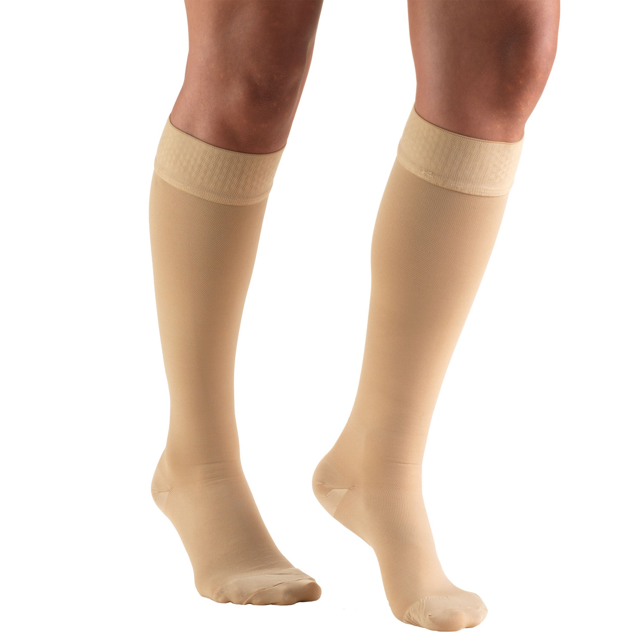 Truform 20-30 mmHg Compression Socks for Men & Women - Knee High Support Stockings with Dot Top & Closed Toe - Beige Small Size - Ideal for Travel, Varicose Veins & Post-Surgery Recovery