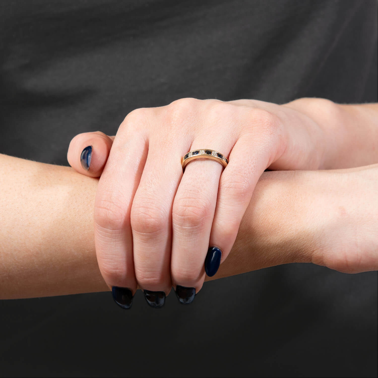 14K Gold Sapphire and Diamond Eternity Band Ring for Women - Elegant Stackable Wedding, Anniversary, or Promise Ring for Everyday Wear