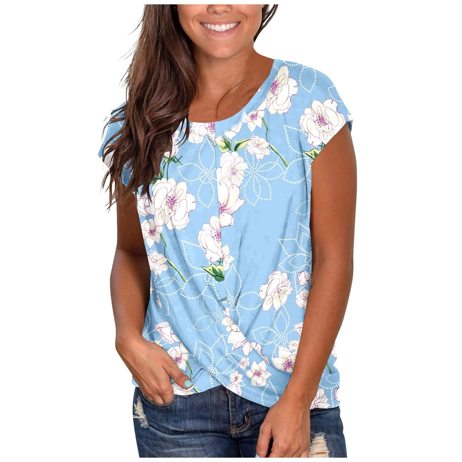 Women's Short Sleeve T-Shirts - Summer Casual Loose Tunic Top with Front Twist Detail | Trendy Basic Tee for Work & Everyday Wear | Comfortable Ladies Blouse for Office, Outings & Relaxation