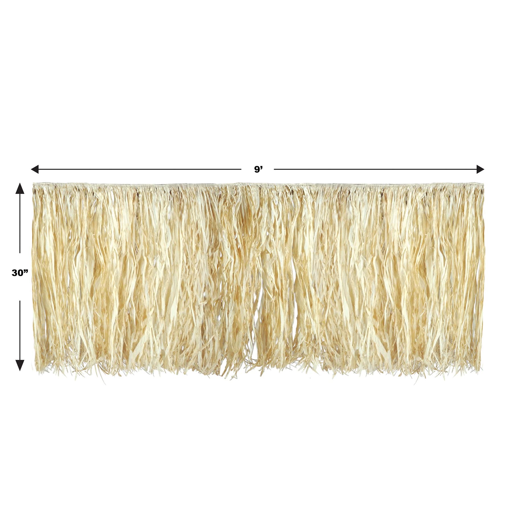 Beistle 3-Piece Natural Raffia Table Skirts for Hawaiian Luau Party Decorations, Tropical Beach Theme Tableware, 30