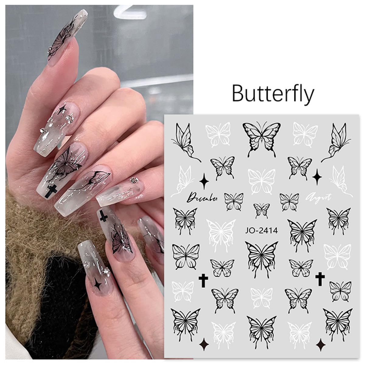 6 Sheets 3D Butterfly Nail Art Stickers - Black & White Designer Nail Decals for Women | DIY Nail Art Supplies | Perfect for Parties, Weddings, and Nail Salon Designs