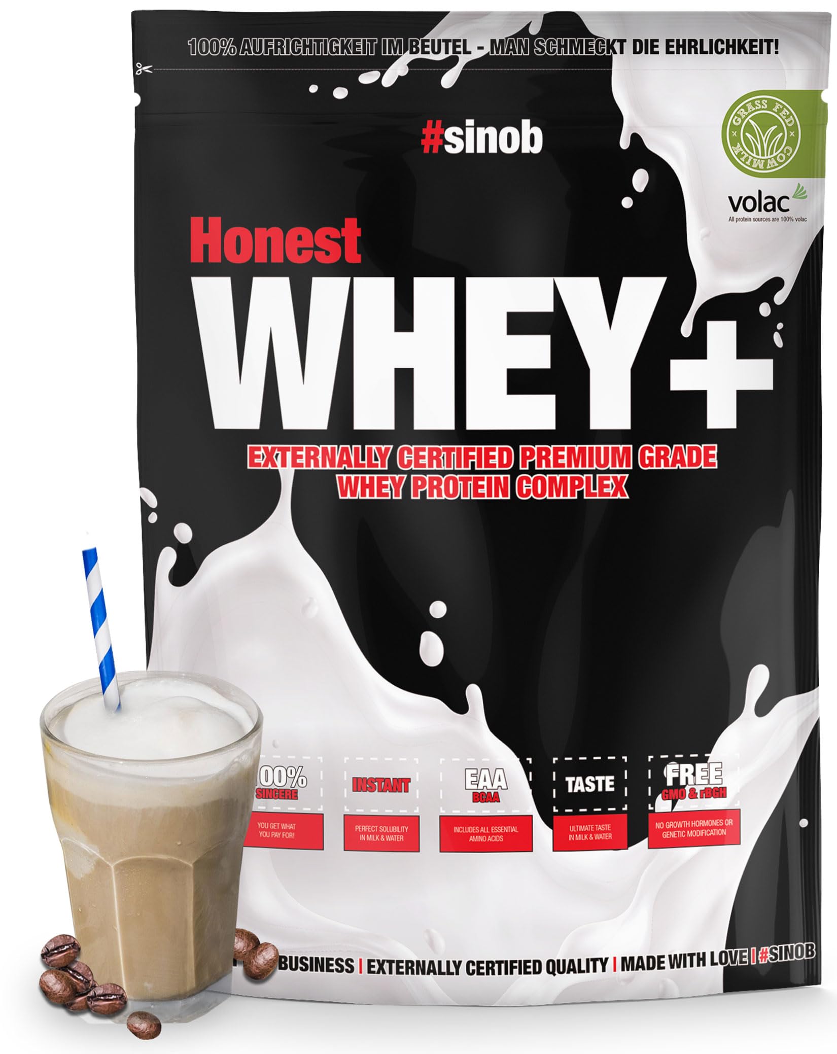 Honest Whey Protein Powder - Iced Coffee Flavor, 820g (1.8lb) | 12.5% Whey Isolate | Fast Dissolving with BCAA & EAA | Pre/Post Workout Supplement for Muscle Recovery & Energy Boost