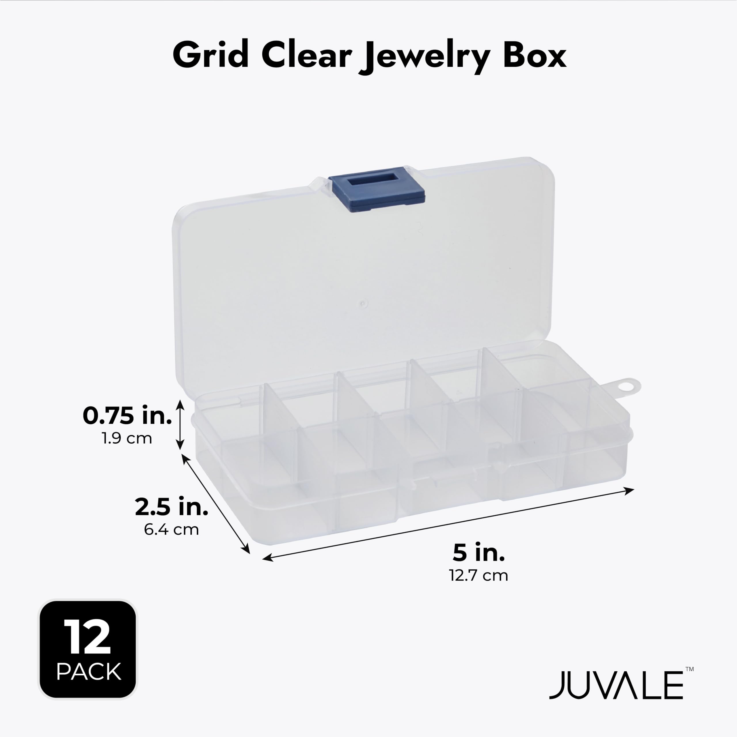 12 Pack Mini Clear Plastic Storage Containers with 10 Grid Dividers - Small Organizer Box for Beads, Buttons, DIY Jewelry Making, Fishing Tackle (2.5 x 5 Inches) - Perfect for Craft Supplies, Office Accessories & Travel Essentials