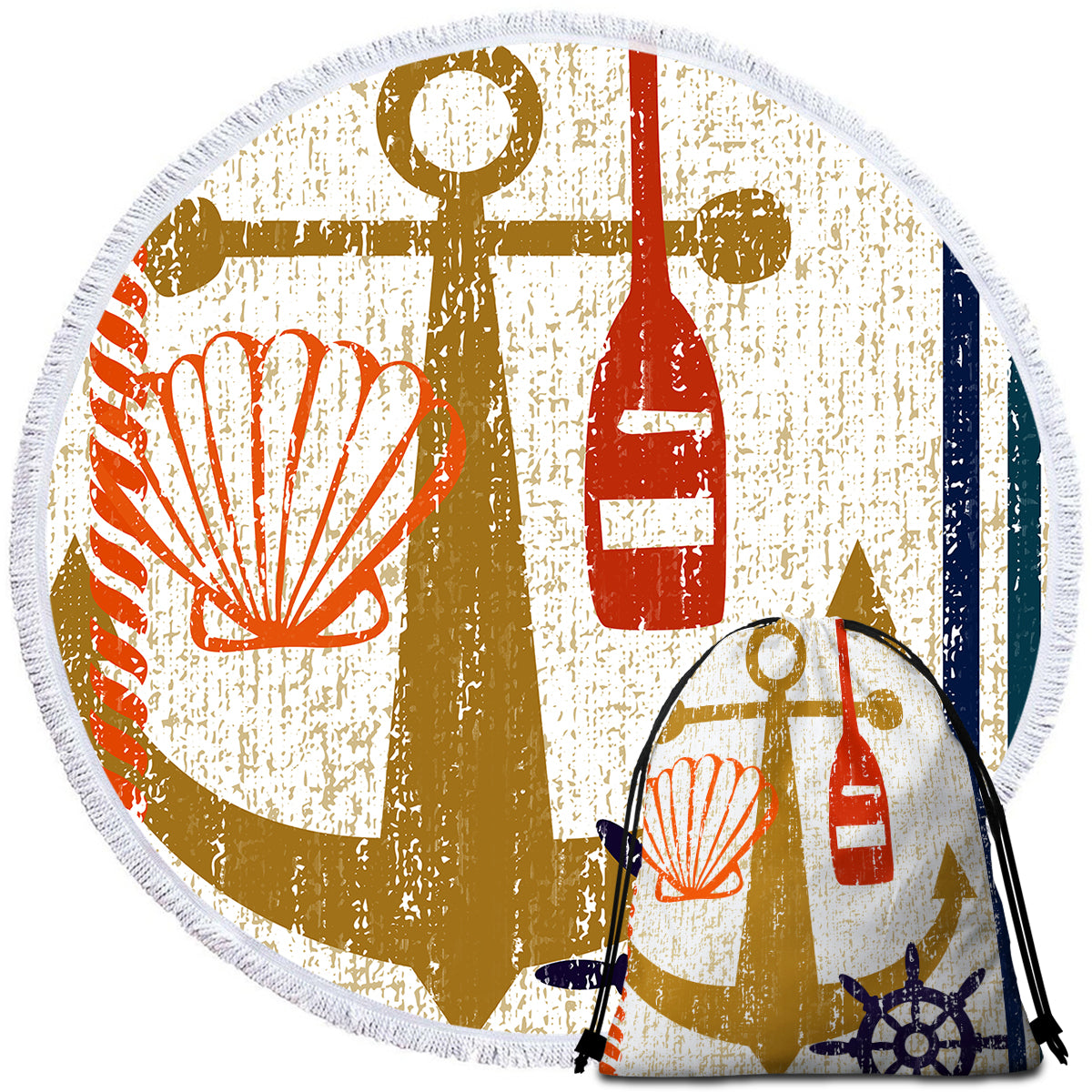 Beachy Anchor Round Beach Towel - Soft & Absorbent Sandproof Towel for Pool, Beach, Picnic & Outdoor Activities
