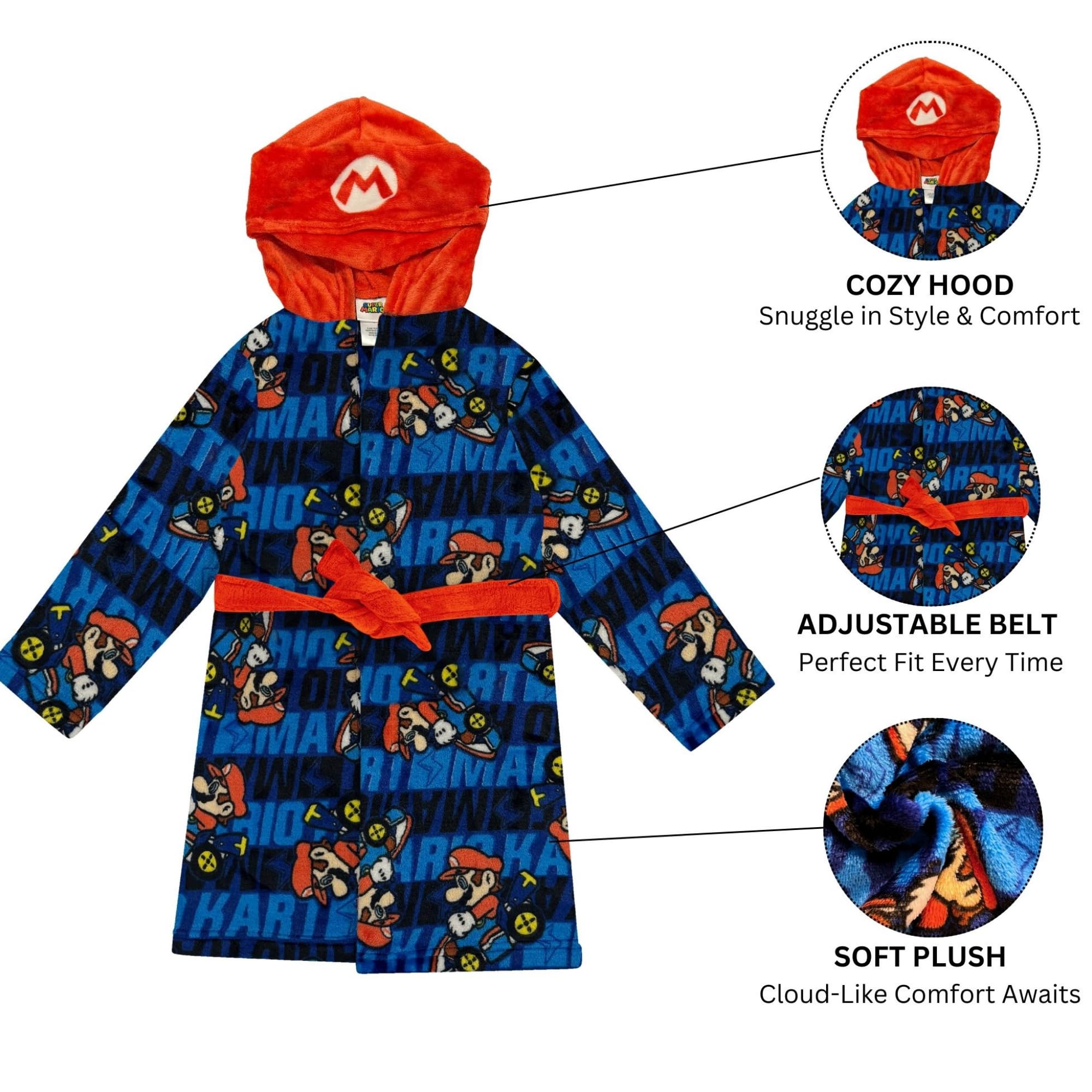 Official Sonic & Super Mario Fleece Kids Hooded Robe - Super Soft Plush Bathrobe for Boys with Pockets - Perfect for Bath Time, Lounging & Cosplay