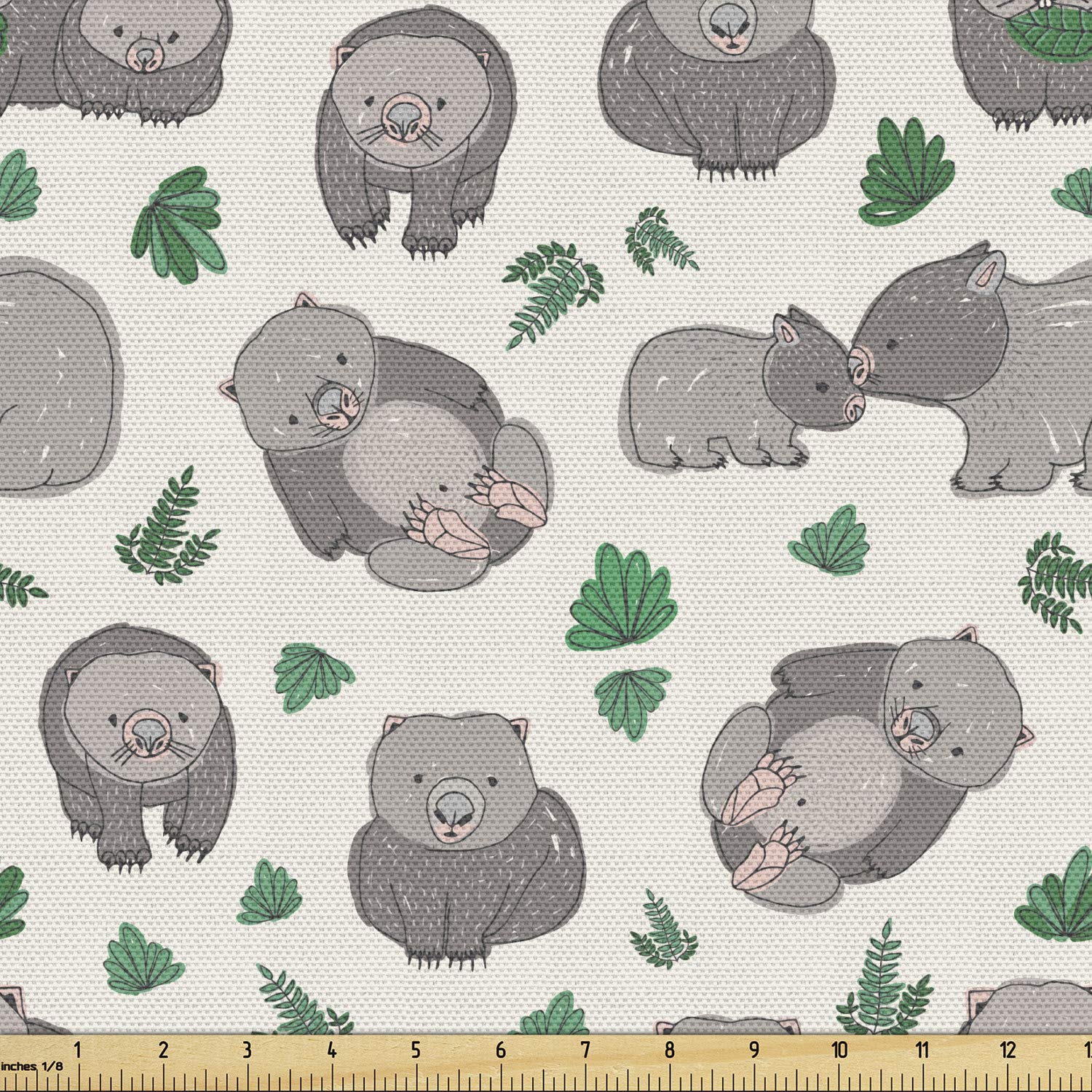 Ambesonne Animal Print Fabric by The Yard - Funny Wombats with Leafy Plants Design, Decorative Upholstery Fabric for Sofa, Curtains & Home Decor (10 Yards, Ivory Tan) - Perfect for DIY Projects, Pillow Covers & Nursery Decorations