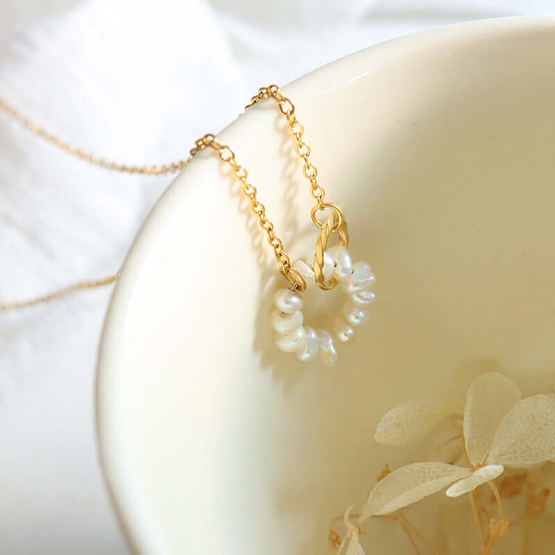 18K Gold Freshwater Pearl Link Chain Necklace for Women - Elegant Layered Jewelry Gift for Wedding, Anniversary & Special Occasions