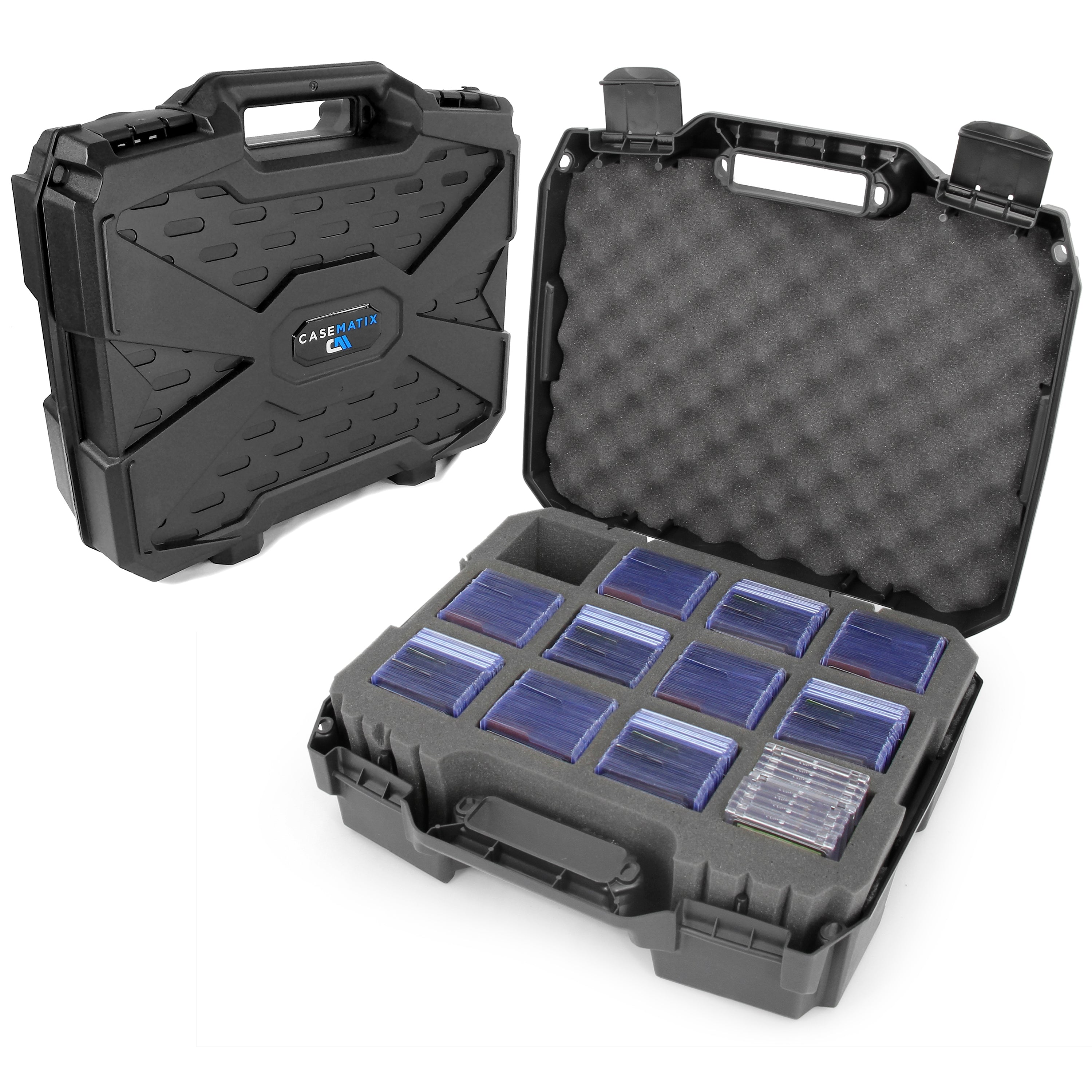 CASEMATIX Toploader Card Storage Case - Holds 450 Toploaders or 100 One Touch Holders, 12-Compartment Trading Card Organizer Box for Collectors | Perfect for Sports Cards, Pokemon & MTG Storage