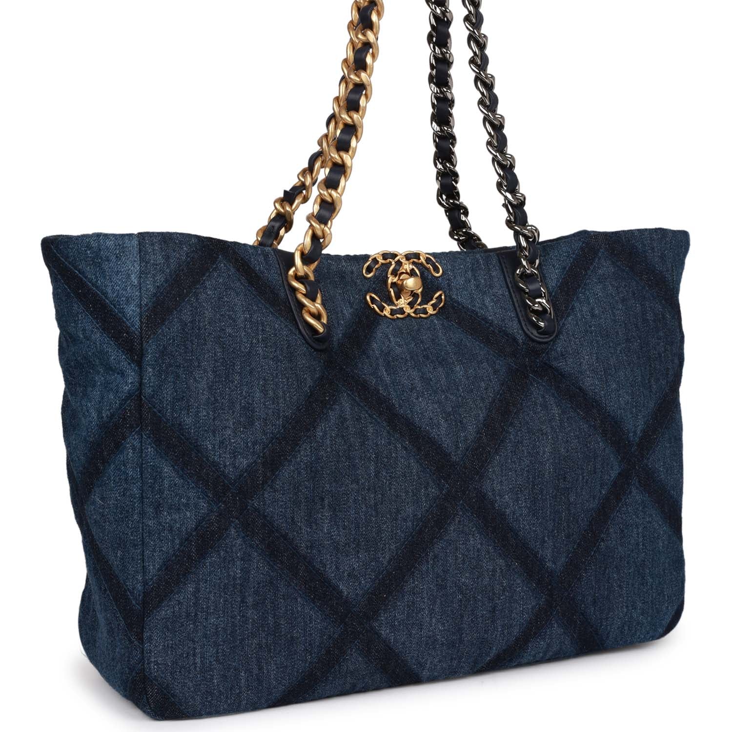 Chanel Large 19 Shopping Bag - Dark Blue Denim with Mixed Metal Hardware - Luxury Designer Tote for Women | Perfect for Work, Travel & Everyday Use