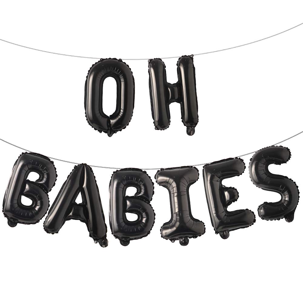 REIANS 16 Inch Oh Babies Balloons - Gender Reveal Decorations for Twins Baby Shower, Birthday Party Supplies - Perfect for Newborn Celebrations, Nursery Decor & Photo Backdrops (Black)