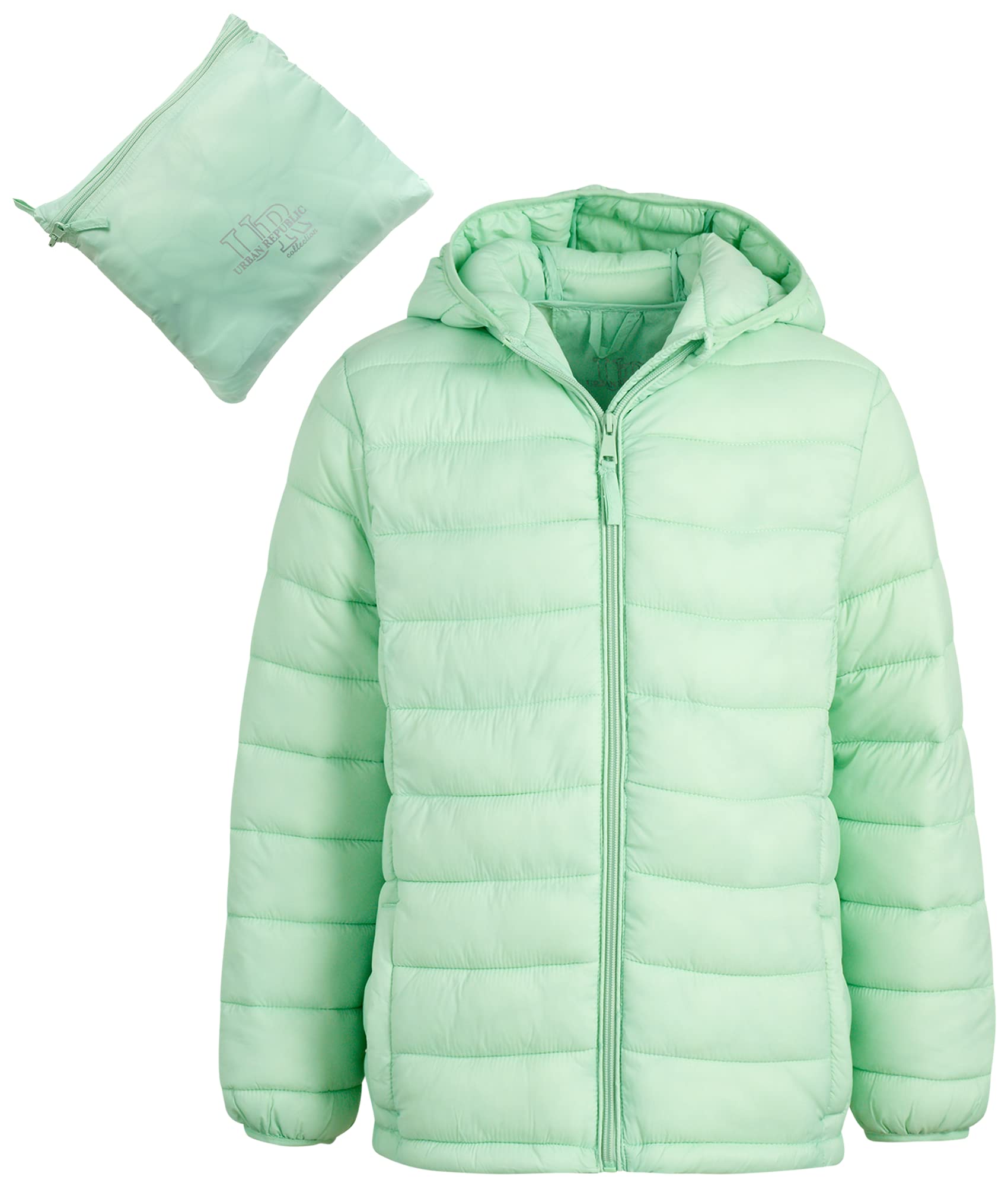 URBAN REPUBLIC Girls' Packable Water Resistant Bubble Puffer Jacket - Lightweight Windbreaker Coat for School, Outdoor & Winter Activities