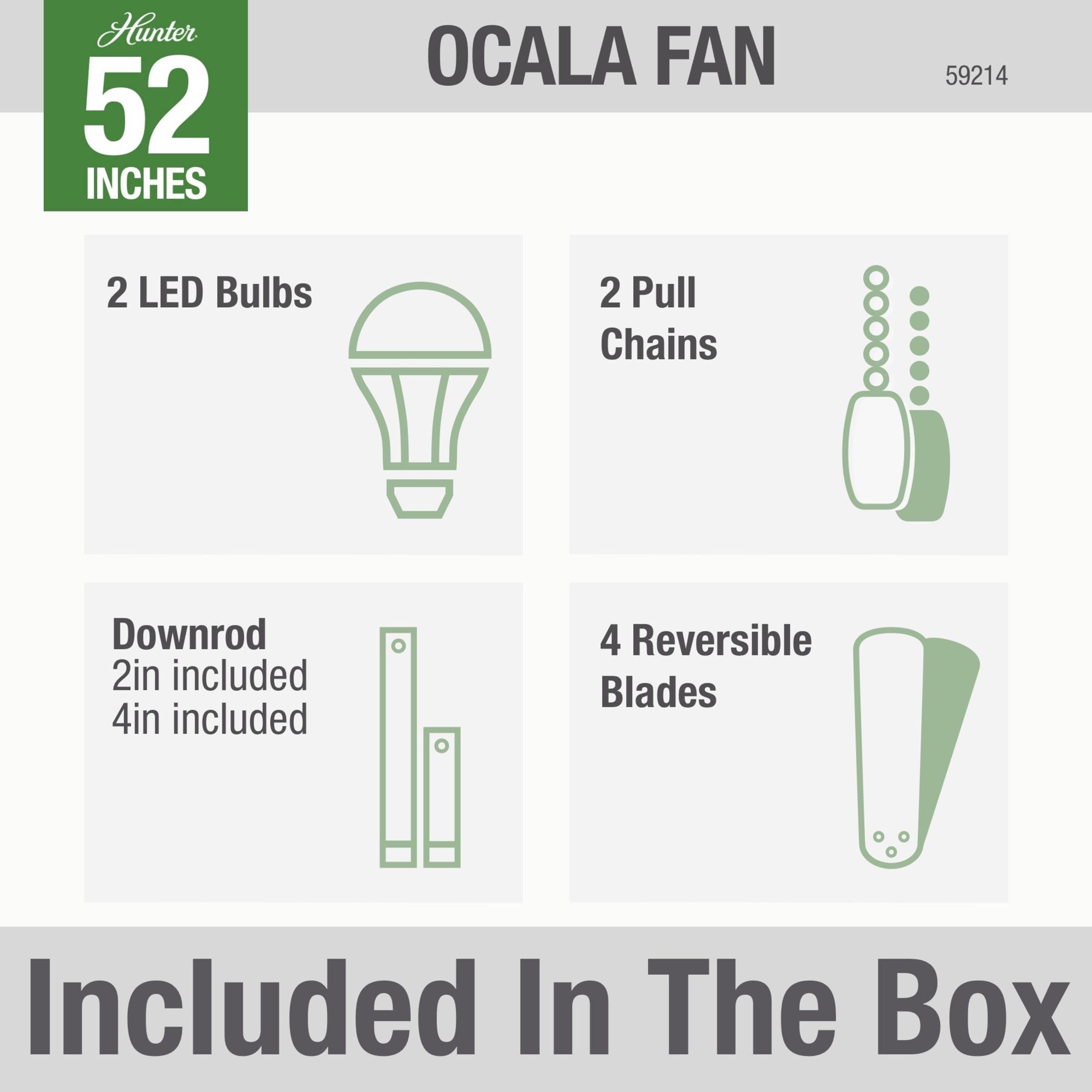 Hunter Fan Company 52 Inch Ocala Noble Bronze Indoor/Outdoor Ceiling Fan with LED Light Kit and Pull Chain - Perfect for Patio, Porch, Living Room, and Bedroom Cooling