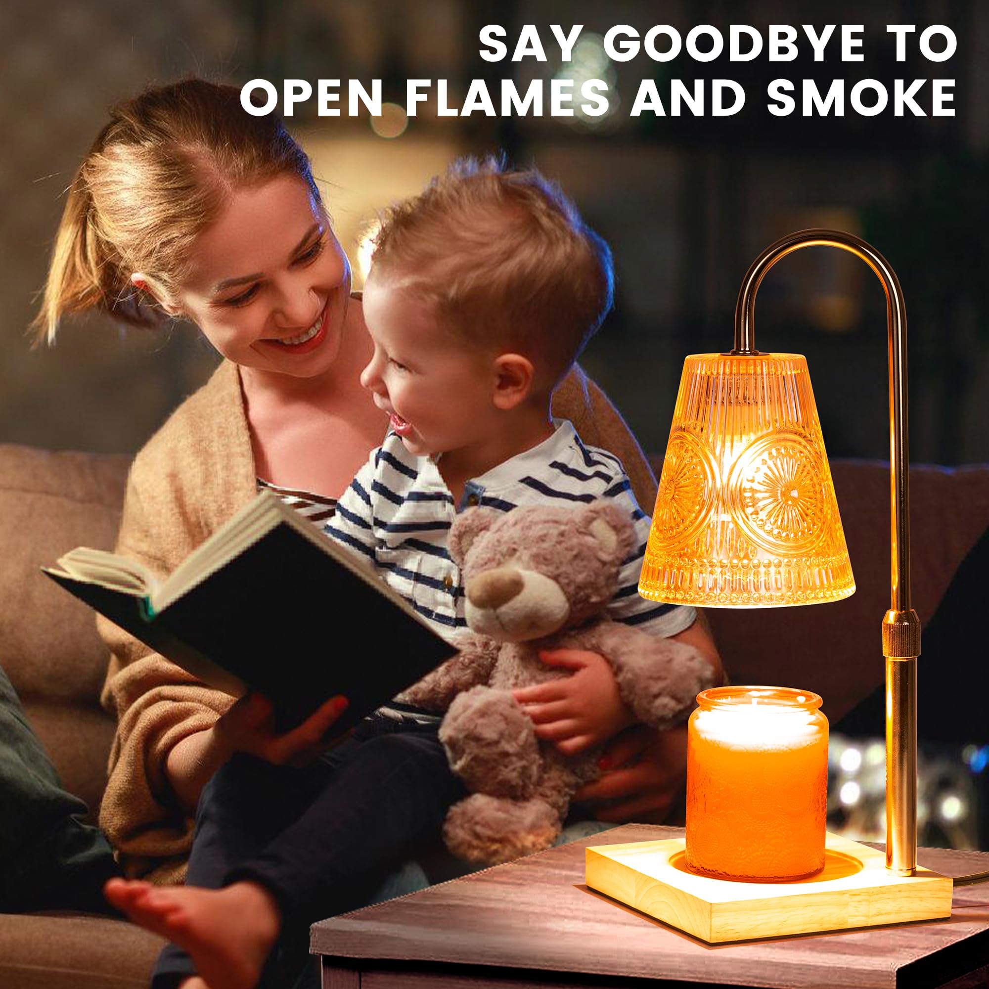 Electric Candle Warmer Lamp with 2 Bulbs & Timer - Adjustable Height & Dimmer for Scented Jar Candles & Wax Melts | Home Decor, Romantic Ambiance, Aromatherapy & Gift Idea