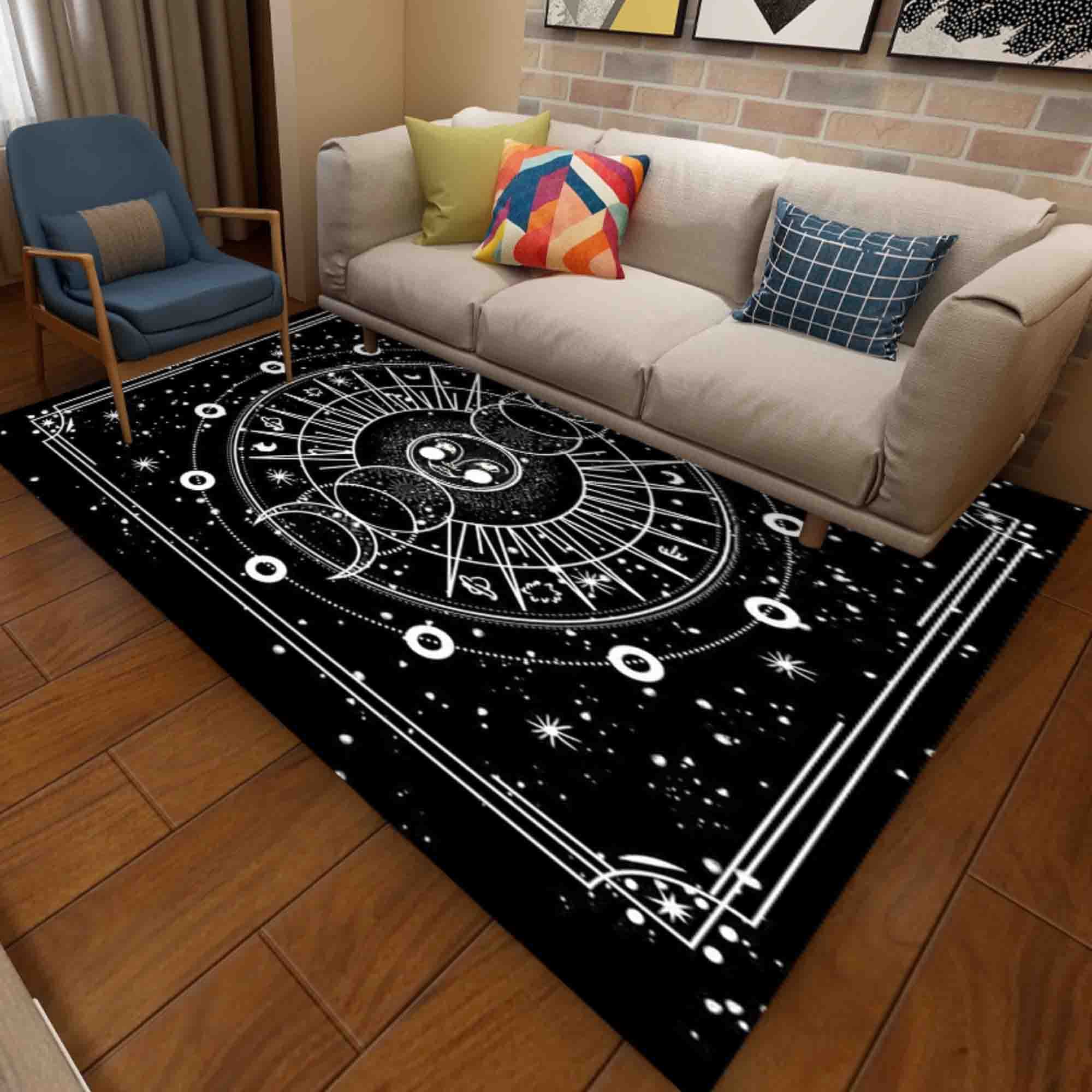 KRTGOOD Moon Phase Area Rug 2x4 ft - Lunar Tarot Astrology Rug for Bedroom - Boho Celestial Mat - Perfect for Home Decor, Yoga Space & Meditation Room