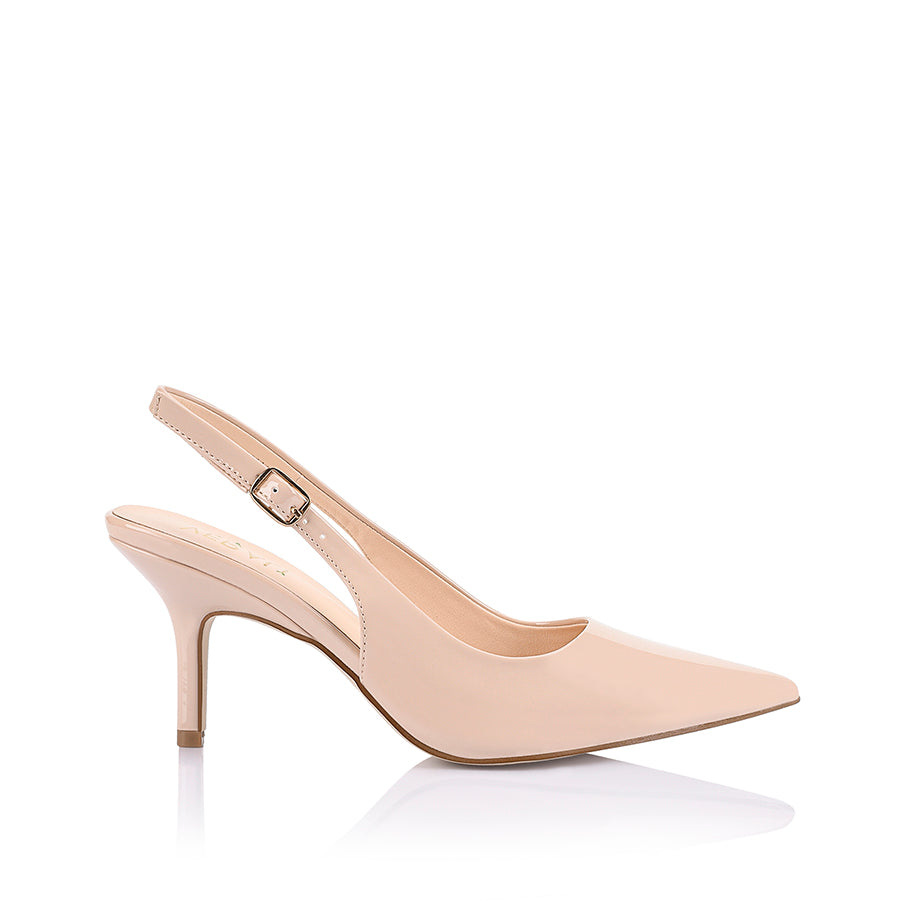 Shayley Nude Patent Leather Slingback Stilettos - Women's High Heel Dress Shoes for Party, Wedding & Evening Events