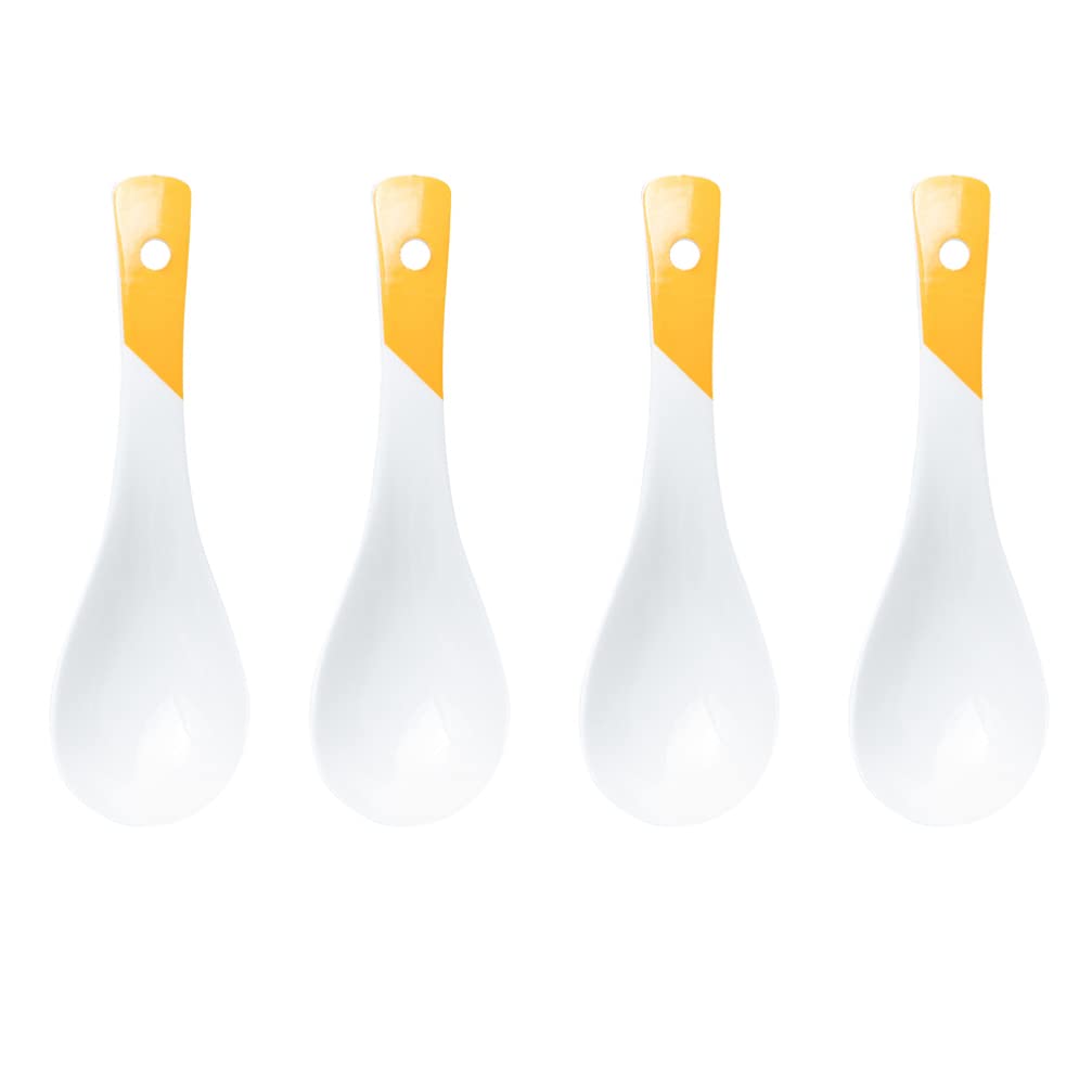 4Pcs Ceramic Soup Spoons - Asian Noodles & Ramen Spoons, Japanese Wonton Soup Spoons, Durable Ceramic Material for Home & Restaurant Use - Perfect for Ramen, Pho, Wonton Soup & Asian Cuisine