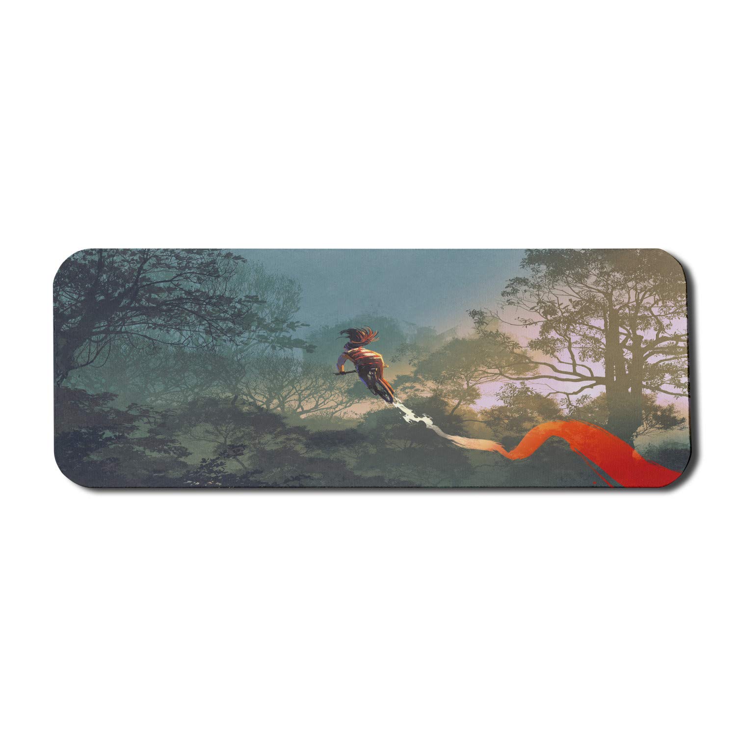 Ambesonne Fantasy Computer Mouse Pad - Cyclist Riding Bike in Air Foggy Park Abstract Design, Non-Slip Rubber Gaming Mousepad (31