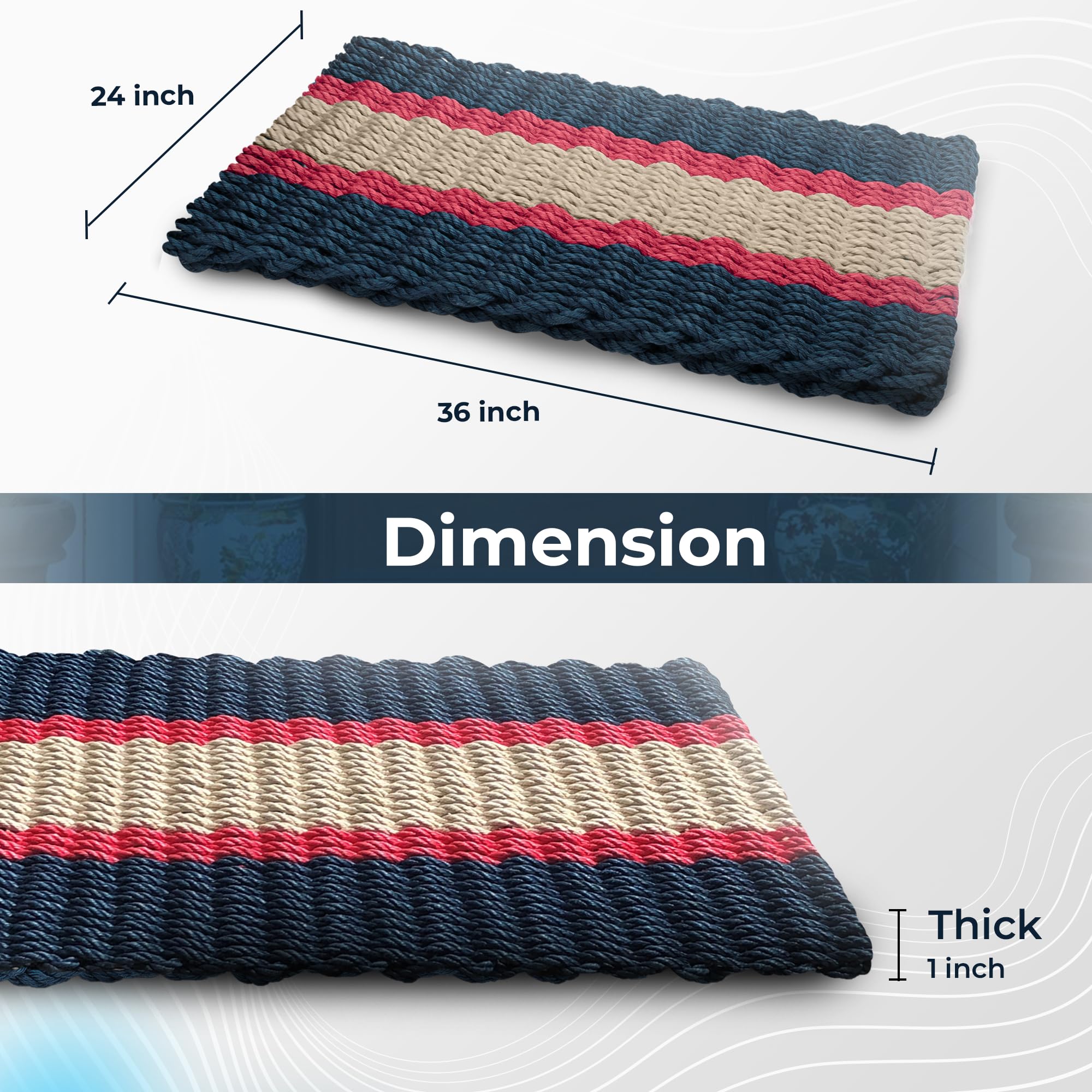 Premium All-Weather Outdoor Door Mat - Durable Woven Lobster Rope Doormat for Front Entryway (Navy/Red/Tan, 18