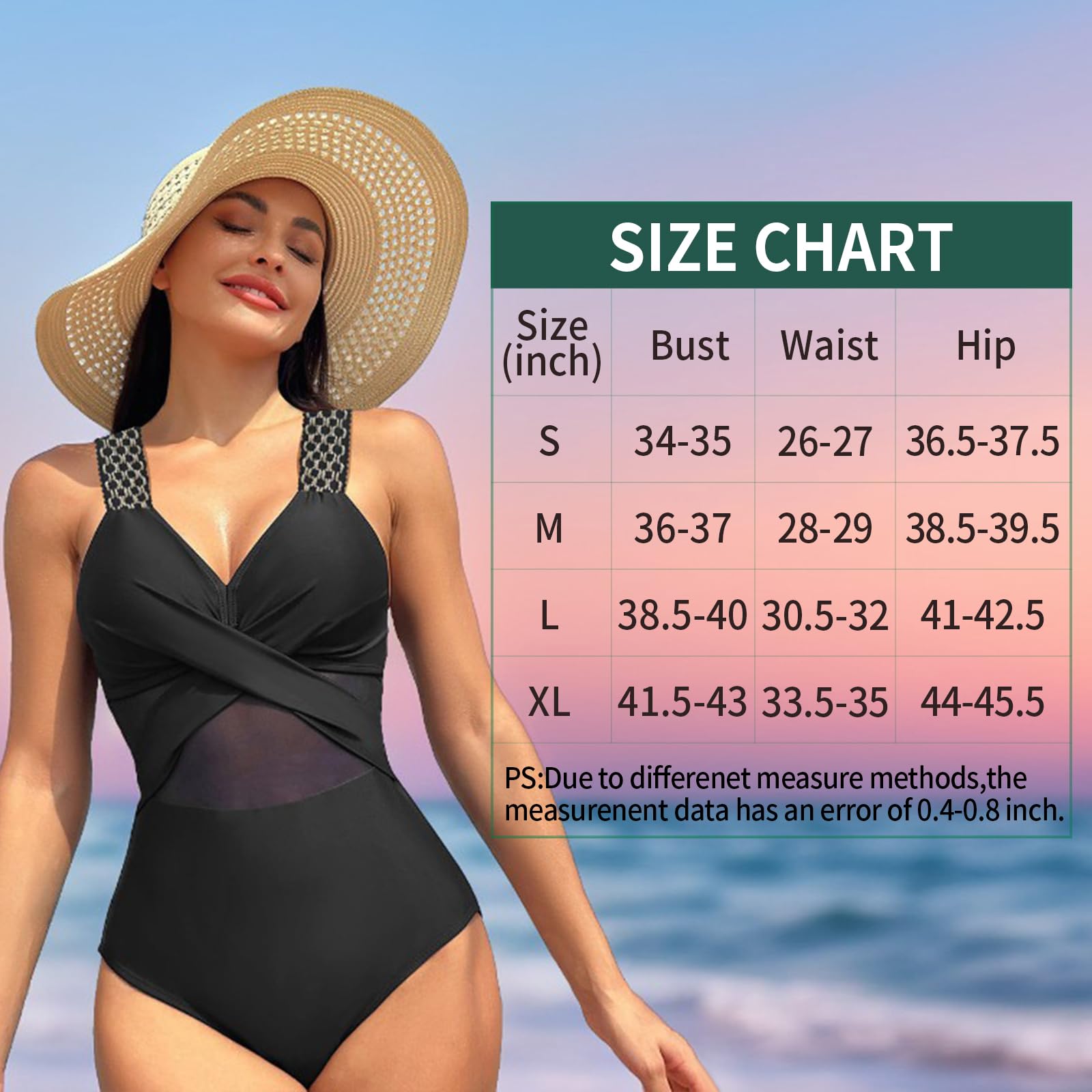 SINBRLAI Women's One Piece Swimsuits - Tummy Control V Neck Monokini with Lace Cutout for Beach, Pool & Summer Vacations