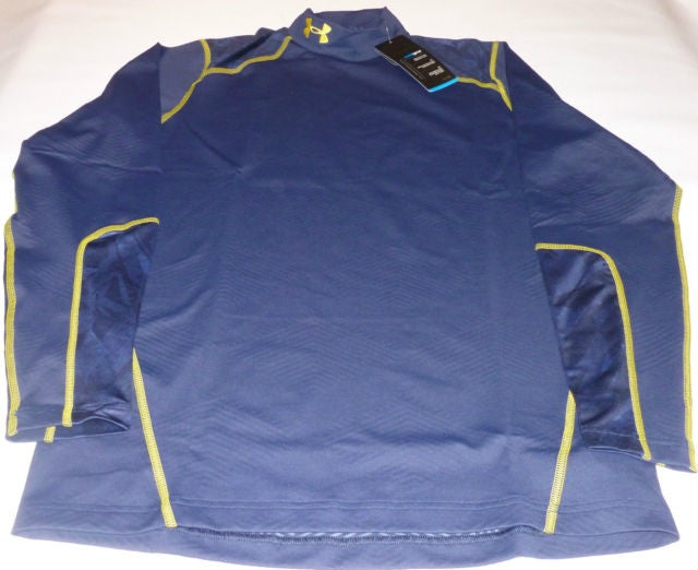 Under Armour ColdGear Long Sleeve Compression Baselayer Mock Neck Shirt - Navy/Yellow - Athletic Performance & Cold Weather Workout Gear for Running, Training & Outdoor Sports