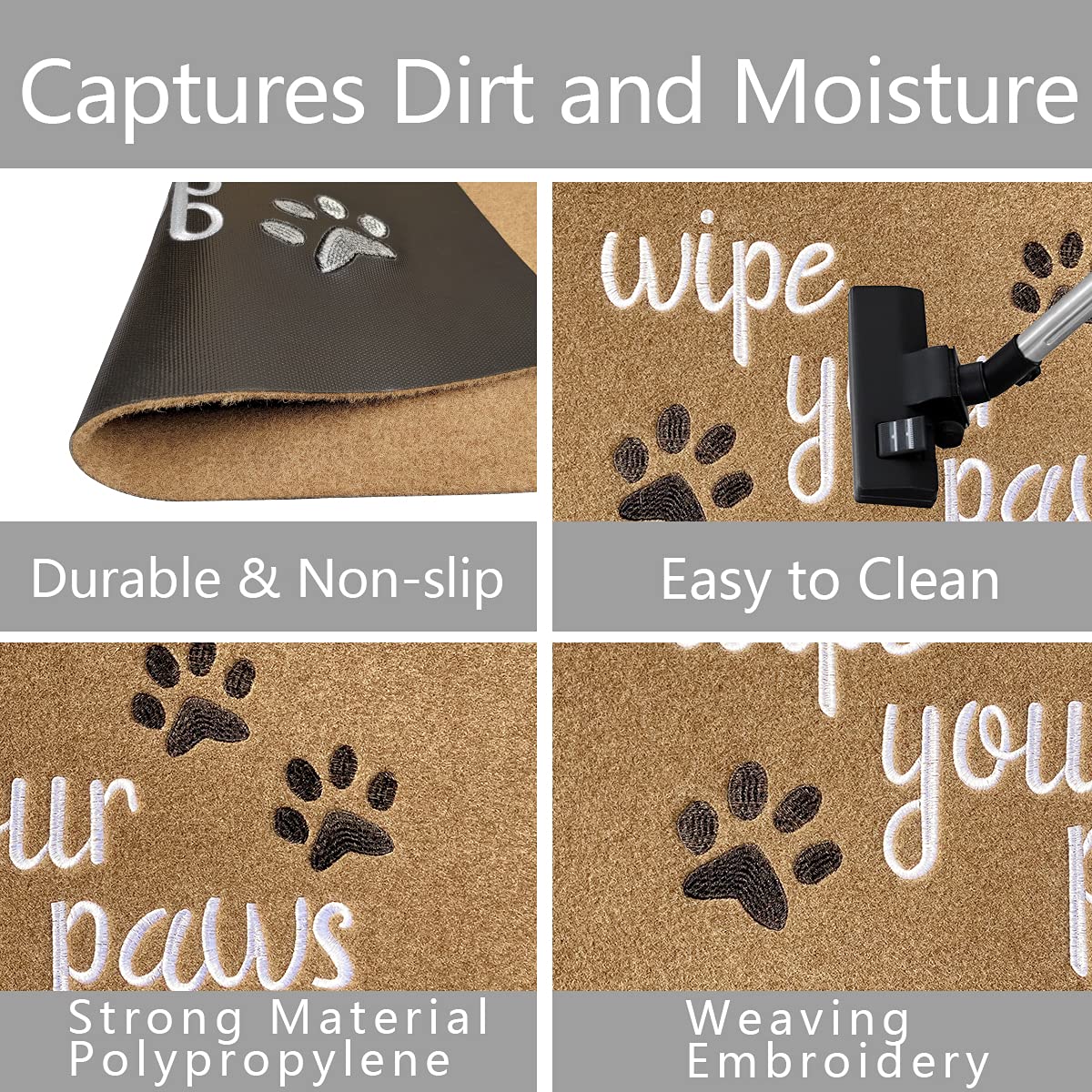 Non-Slip Absorbent Doormat for Front Door - Durable Rubber Welcome Mat with Funny 'Wipe Your Paws' Dog Design - Perfect for Entryways, Mudrooms & Pet Owners (18x30 Inches)