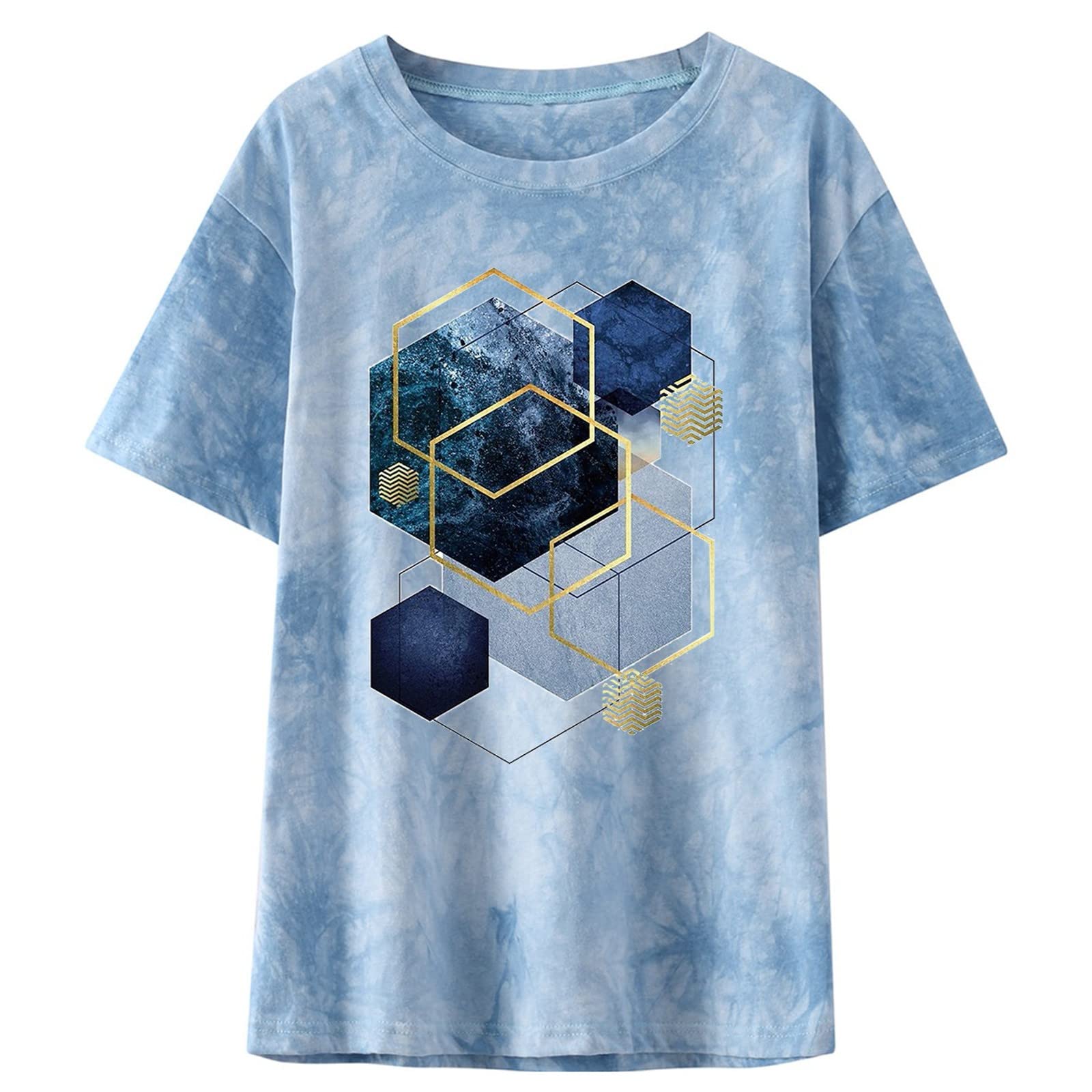 Women's Summer Tops - Geometric Print Short Sleeve Crewneck Tie Dye Blouses | Casual Fit T-Shirts for Beach, Vacation & Everyday Wear