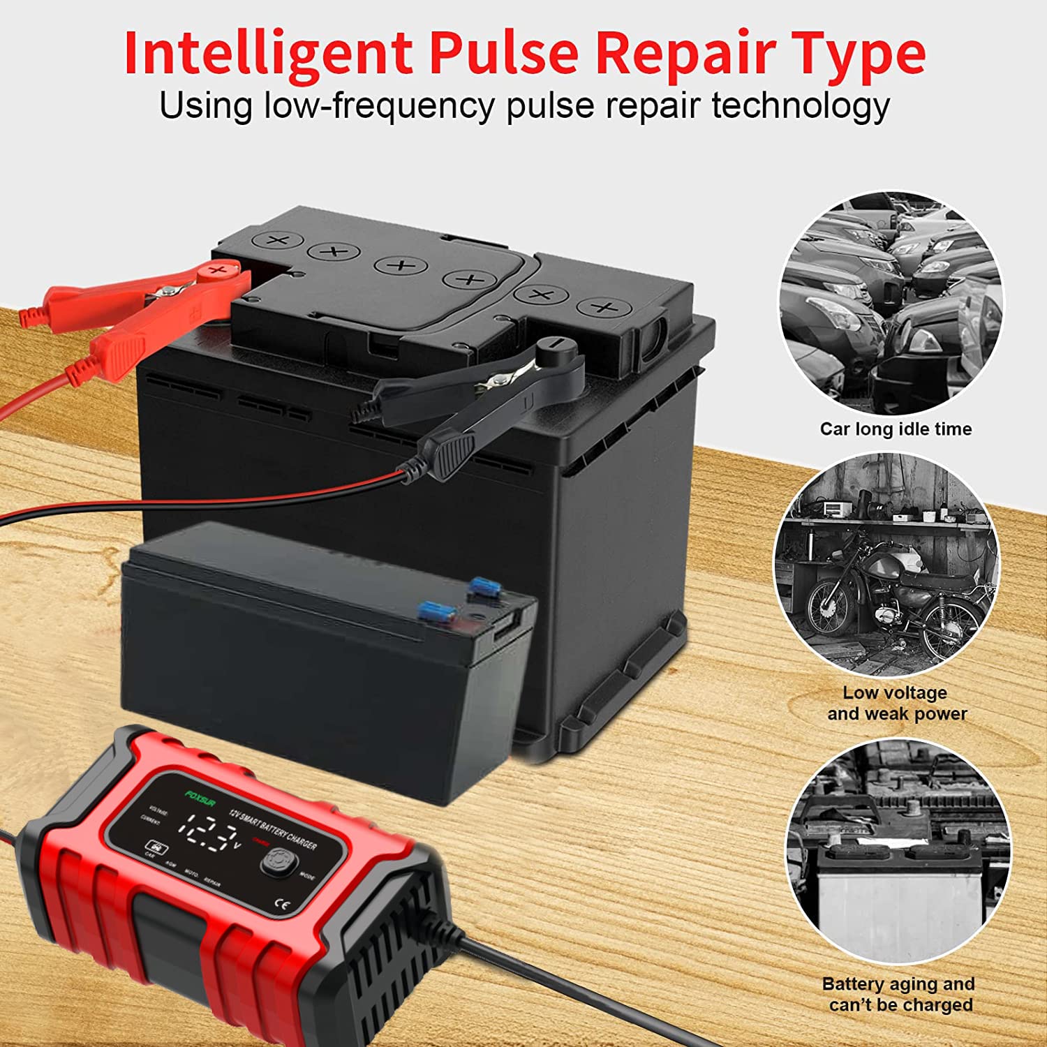 12V 6-Amp Smart Car Battery Charger & Maintainer - Fully Automatic Trickle Charger, Battery Desulfator for Automotive, Motorcycle, Boat, RV, ATV, SUV, Lawn Mower & Snowmobile - Perfect for Winter Storage & Vehicle Maintenance