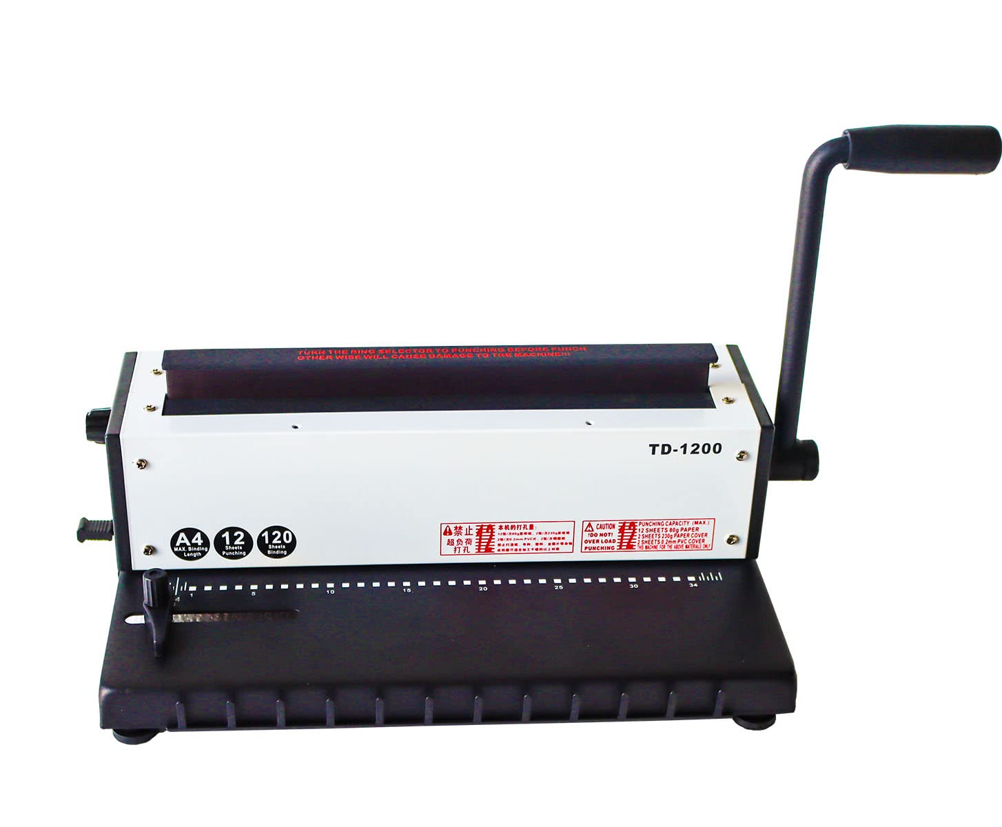 INTBUYING All Steel Metal Base Wire Coil Binding Machine - 34 Holes 3:1 Square Punching, 120 Sheets Binding Capacity (Model TD1200) - Perfect for Office Documents, School Projects, and Professional Reports