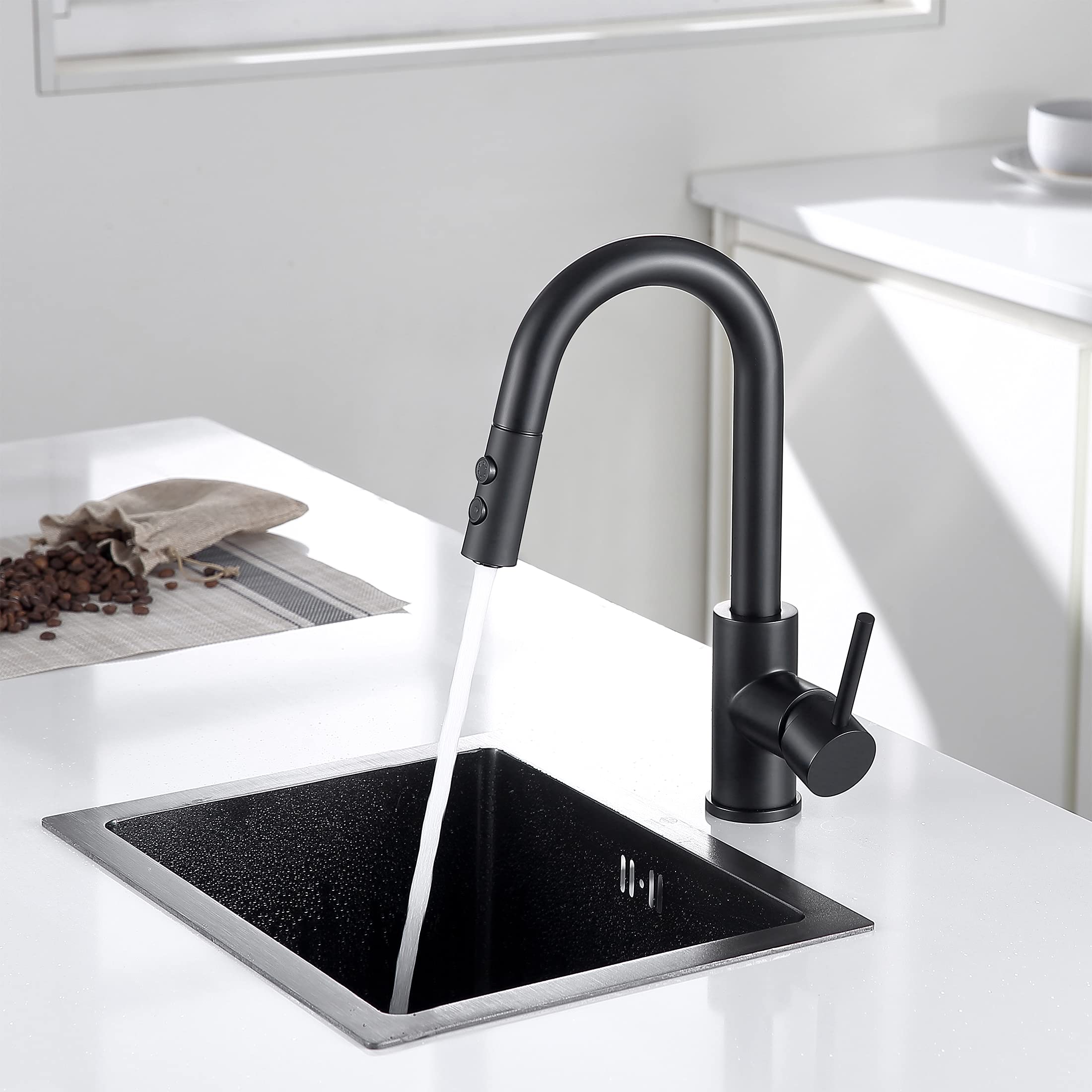 **Matte Black Single Hole Bar Faucet with Pull-Out Sprayer - JXMMP Stainless Steel Single Handle Kitchen Sink Faucet | Modern Design, cUPC Certified | Perfect for Small Kitchens, Wet Bars & Home Bars**