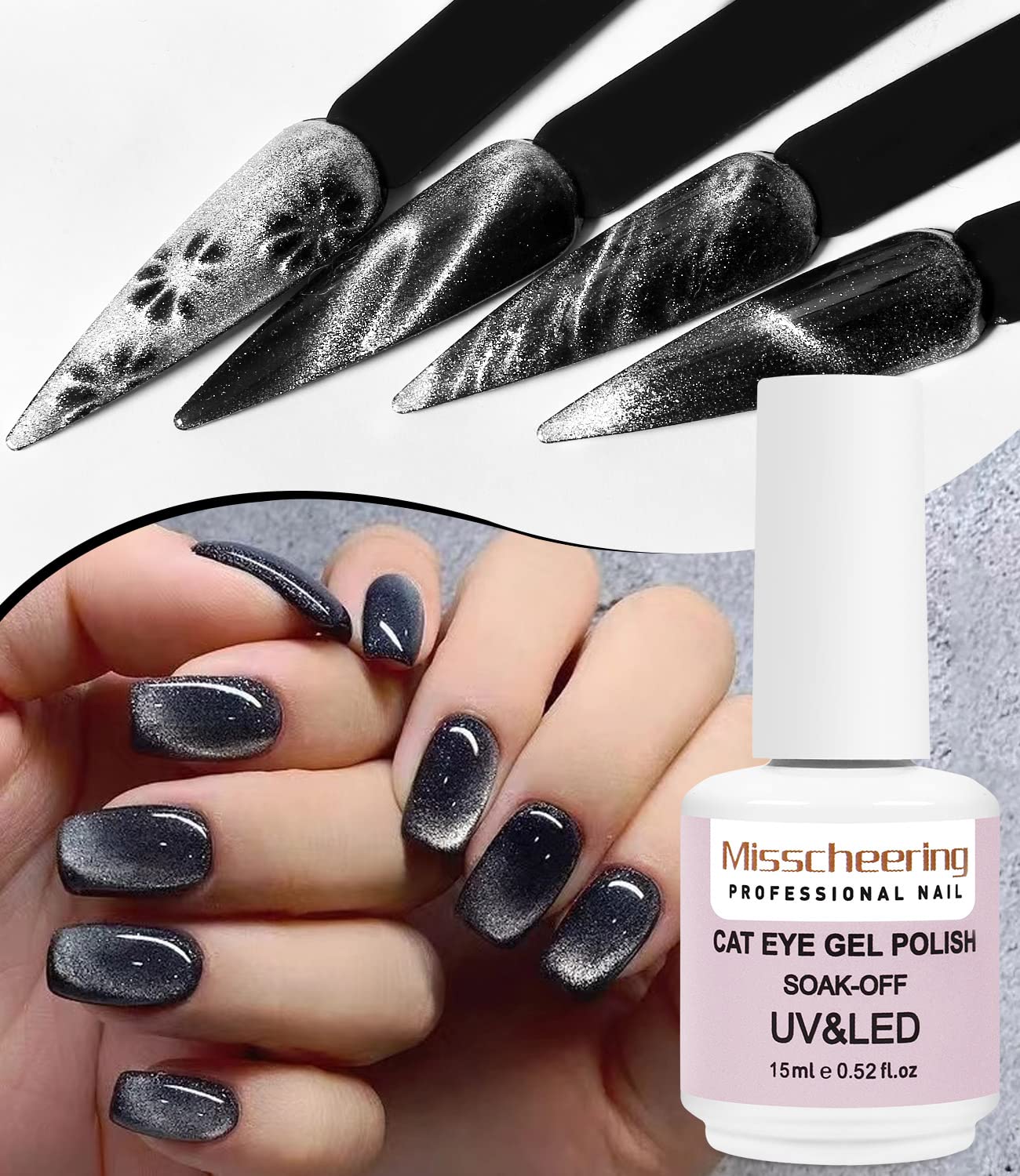 DouborQ 15ml 9D Wide Cat Eyes Gel Nail Polish - Magnetic Starry Sky Effect (9D Silver) for Salon & Home Manicure, DIY Nail Art, Gift for Nail Lovers