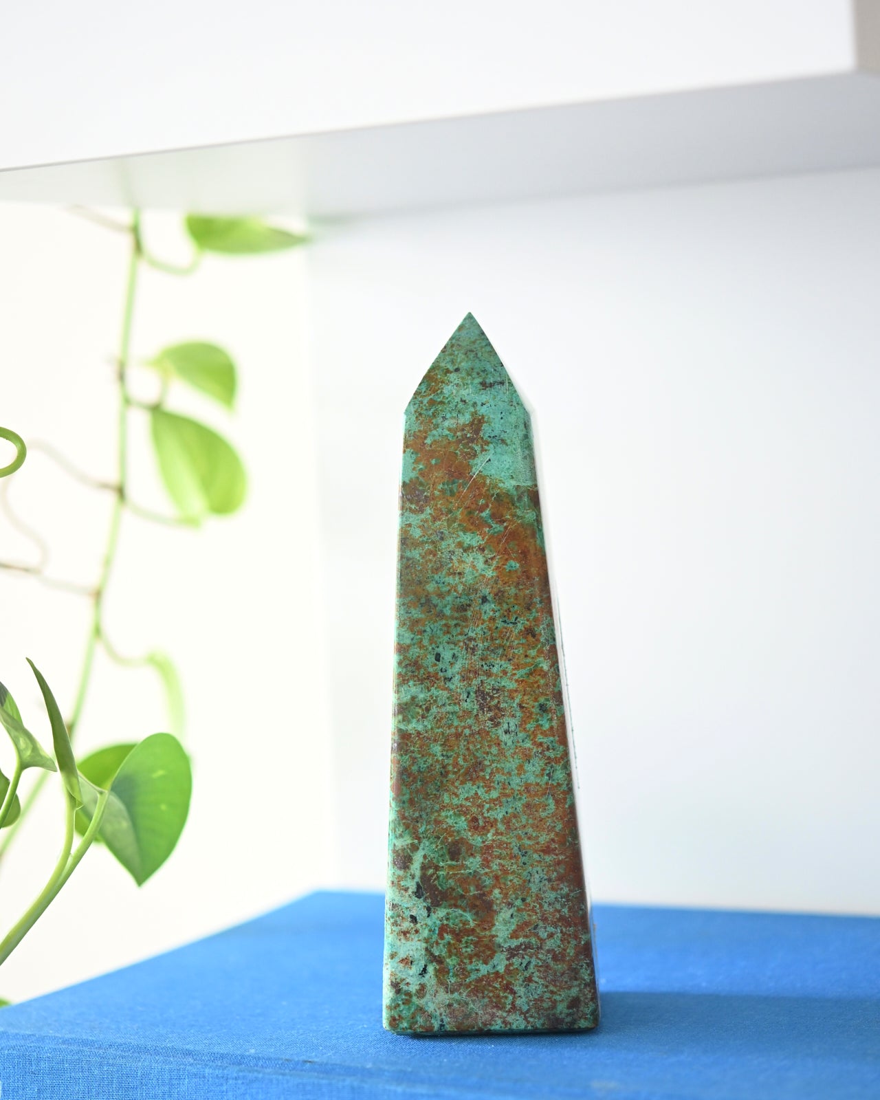 7.5 Inch Natural Chrysocolla Obelisk Crystal - Healing Stone for Meditation, Home Decor & Spiritual Energy Work | Perfect for Yoga Spaces, Office Desk & Gift Giving