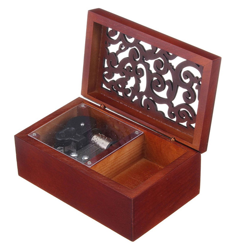 FnLy Antique Engraved Wooden Wind-Up Musical Box - Over The Rainbow Music Box with Silver-Plated Movement - Perfect for Home Décor, Wedding Gifts & Collectibles