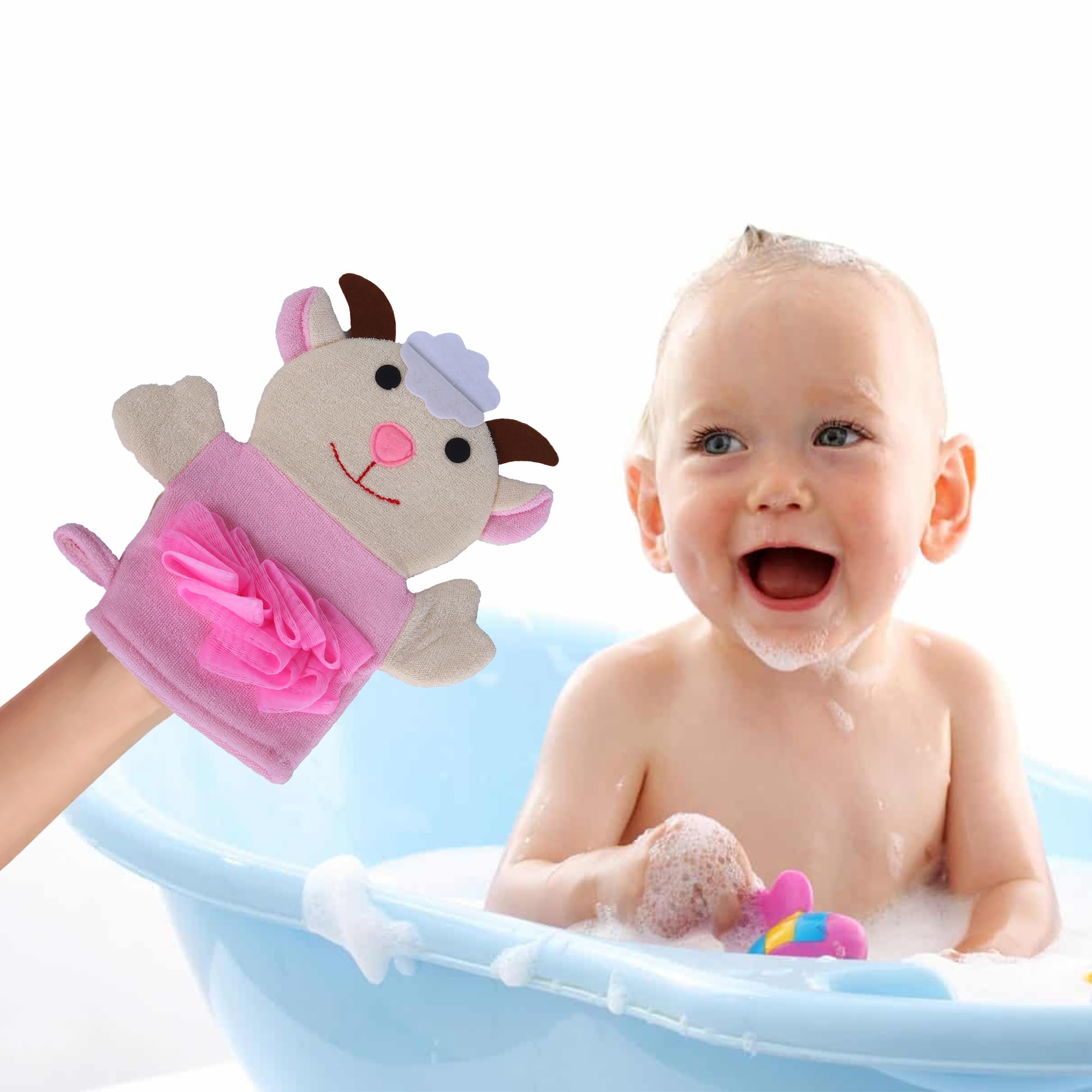 Baby Cow Hand Puppet Wash Mitt for Kids - Soft Terry Cloth Bath Gloves for Baby & Toddler Care