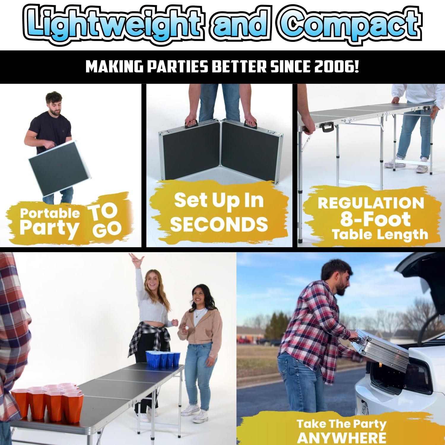8-Foot Folding Table with Cup Holders & LED Lights - Heavy Duty Portable Table for Parties, Events, and Outdoor Use - Custom Graphics Available (Multiple Models)