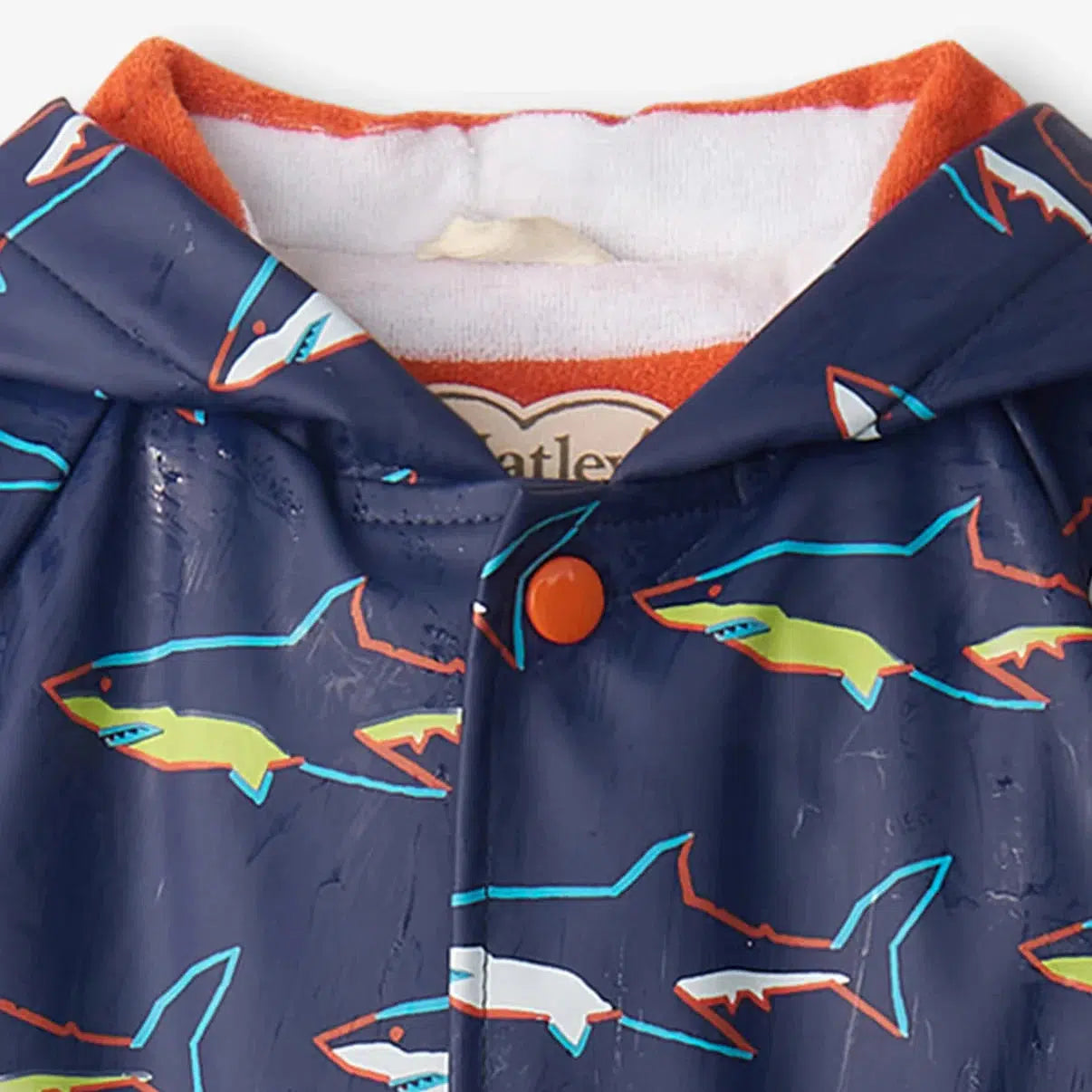 Hatley Button Up Rain Jacket for Kids - Color Changing Sharks Design, Waterproof Windbreaker for Outdoor Play & School