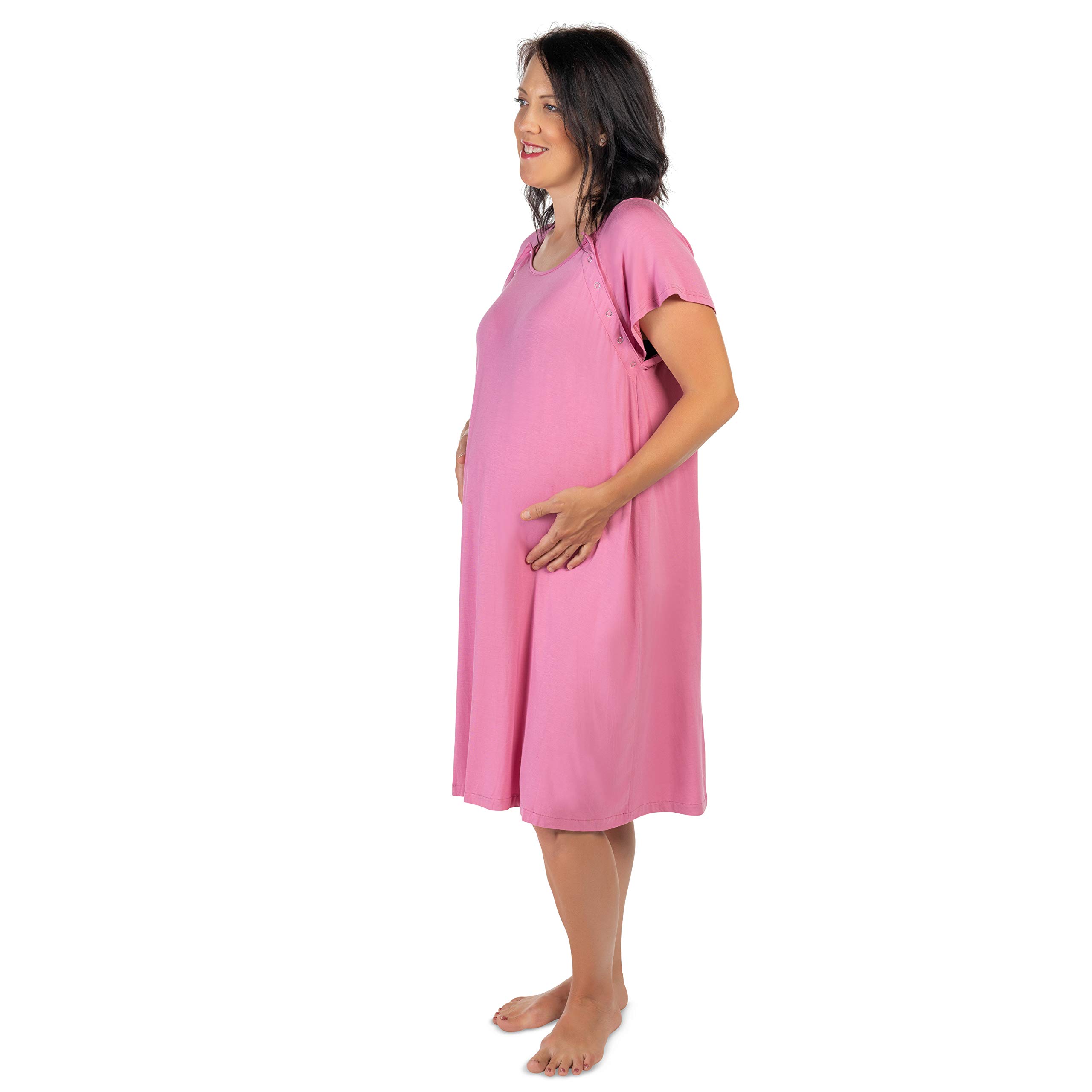 Three Little Tots Mommy Labor and Delivery Gown - Soft Stretchy Maternity & Nursing Nightgown for Hospital Birth & Breastfeeding | Comfortable Postpartum Wear for New Moms