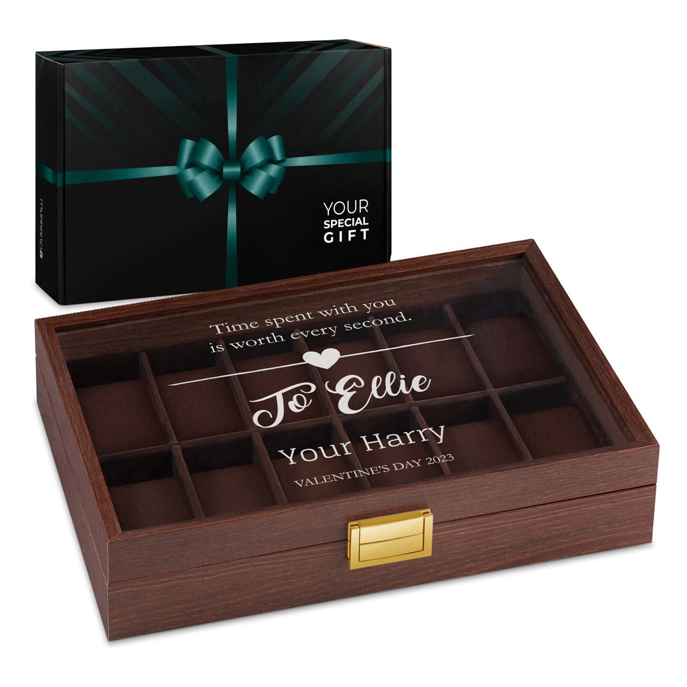 Engraved Watch Box for Women - 12 Slot Decorative Watch Display Holder - Personalized Gift for Her, Birthday, Mother's Day - Luxury Watch Storage & Organizer for Jewelry Collection - Perfect for Home Decor, Dresser Display, and Watch Enthusiasts