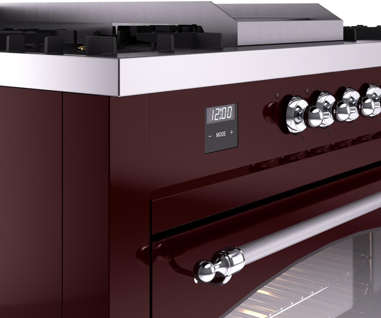 ILVE Nostalgie II 60-Inch Dual Fuel Range with Liquid Propane - Burgundy & Chrome Trim (UP60FSNMPBUCLP) - Perfect for Gourmet Kitchens & Professional Home Chefs