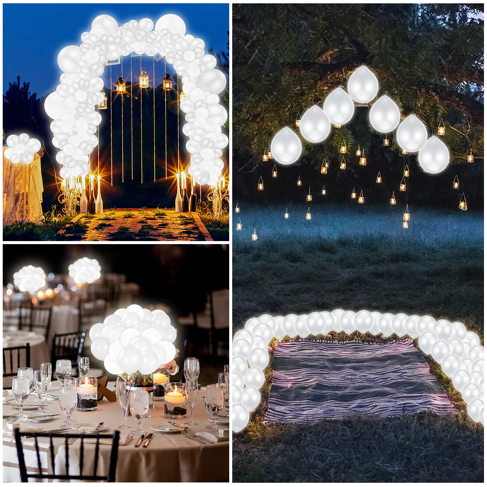 Sumind 60-Pack LED Light Up Balloons - Glow in The Dark Luminous Latex Balloons for Birthday Parties, Weddings & Halloween Decor - Fillable with Helium or Air (Round, White) - Perfect for Nighttime Events, Pool Parties & Romantic Proposals