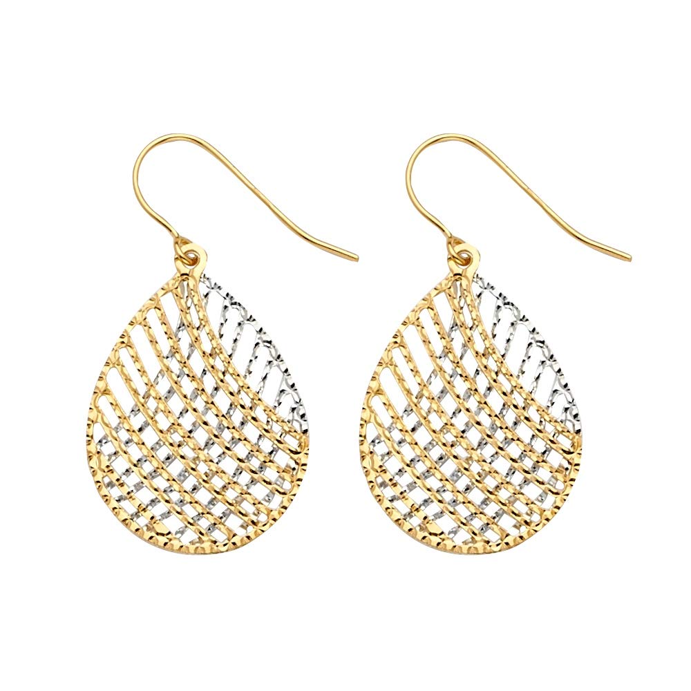 14K White Gold & Yellow Gold Dangling Earrings for Women - Elegant 19x33mm Fashion Jewelry - Perfect Gift for Birthday, Anniversary & Special Occasions