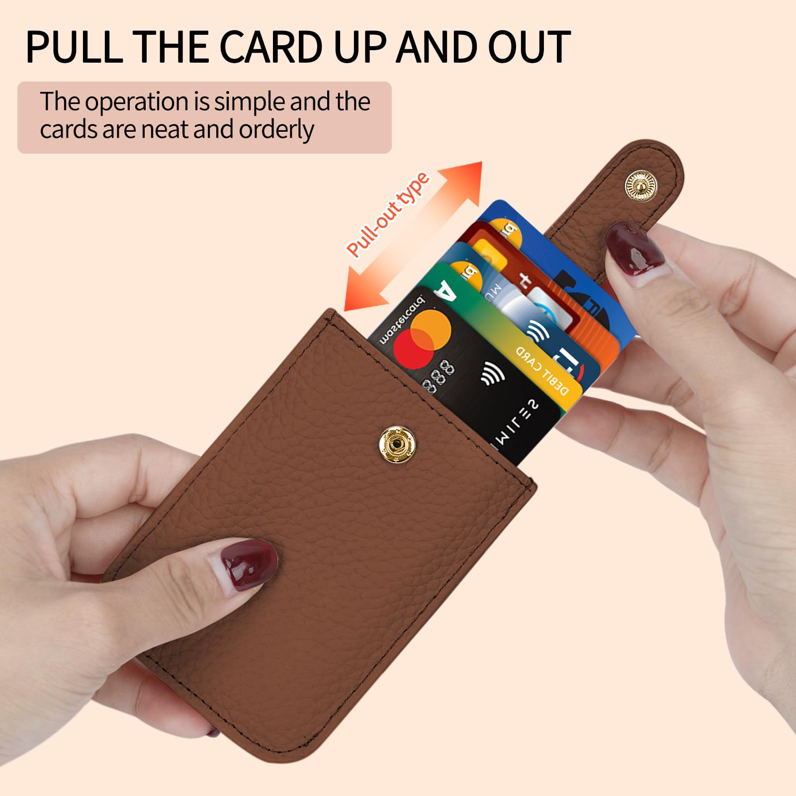Unaone Slim Minimalist RFID Blocking Wallet - Soft Leather Front Pocket Card Holder for Men & Women | Pull-Out Card Organizer | Perfect for Travel, Work & Everyday Use (Caramel)