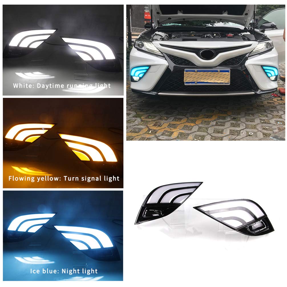 2018-2020 Toyota Camry Super Bright LED Daytime Running Lights - DRL Fog Lights with Clear Lens for Front Bumper & Side Marker - Perfect for Night Driving & Enhanced Visibility