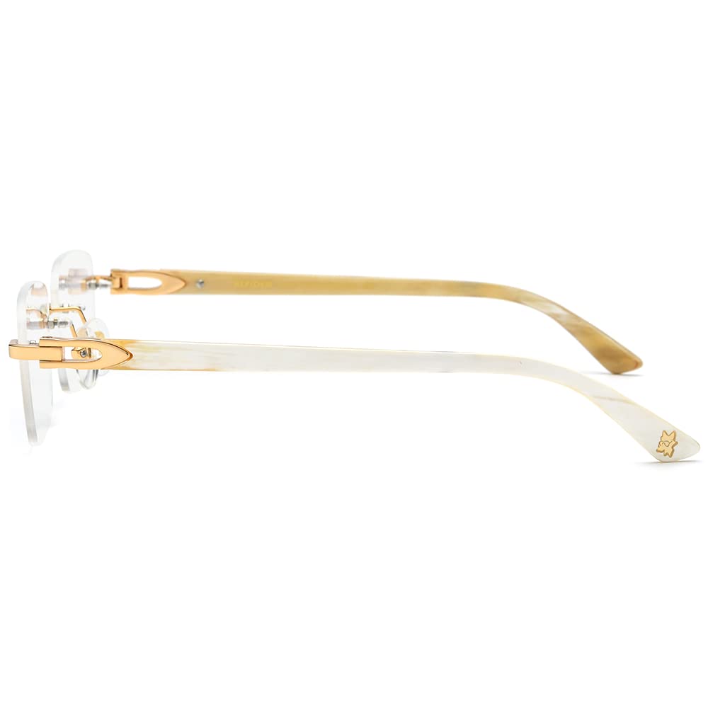 HEPIDEM 100% Genuine Buffalo Horn Handmade Square Rimless Eyeglass Frames - Luxury Unisex Glasses for Reading, Driving & Fashion Accessories